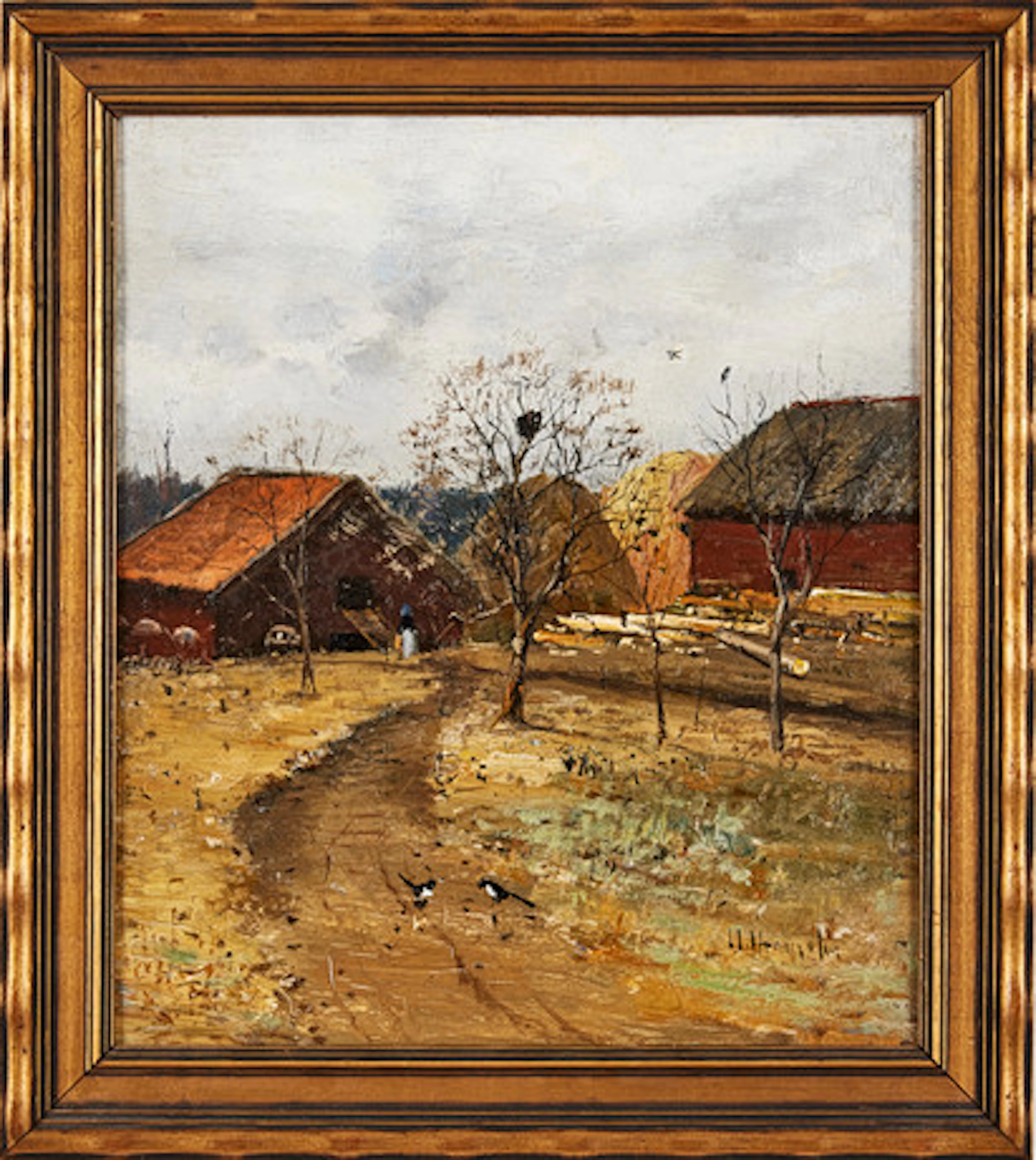 OLOF HERMELIN. På ladugårdsplan, olja, 27,…