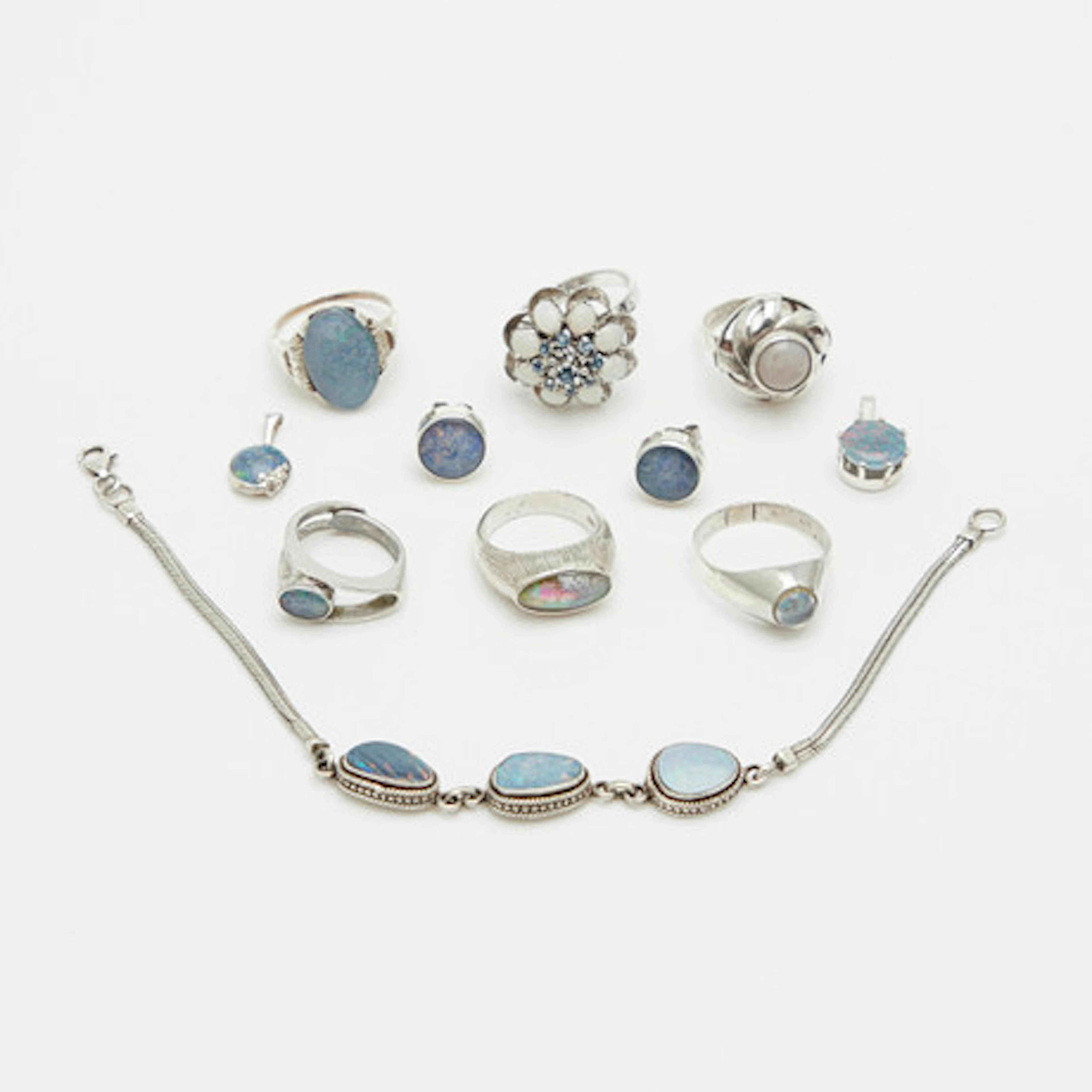 925 Silver Opal smycken Set (11).