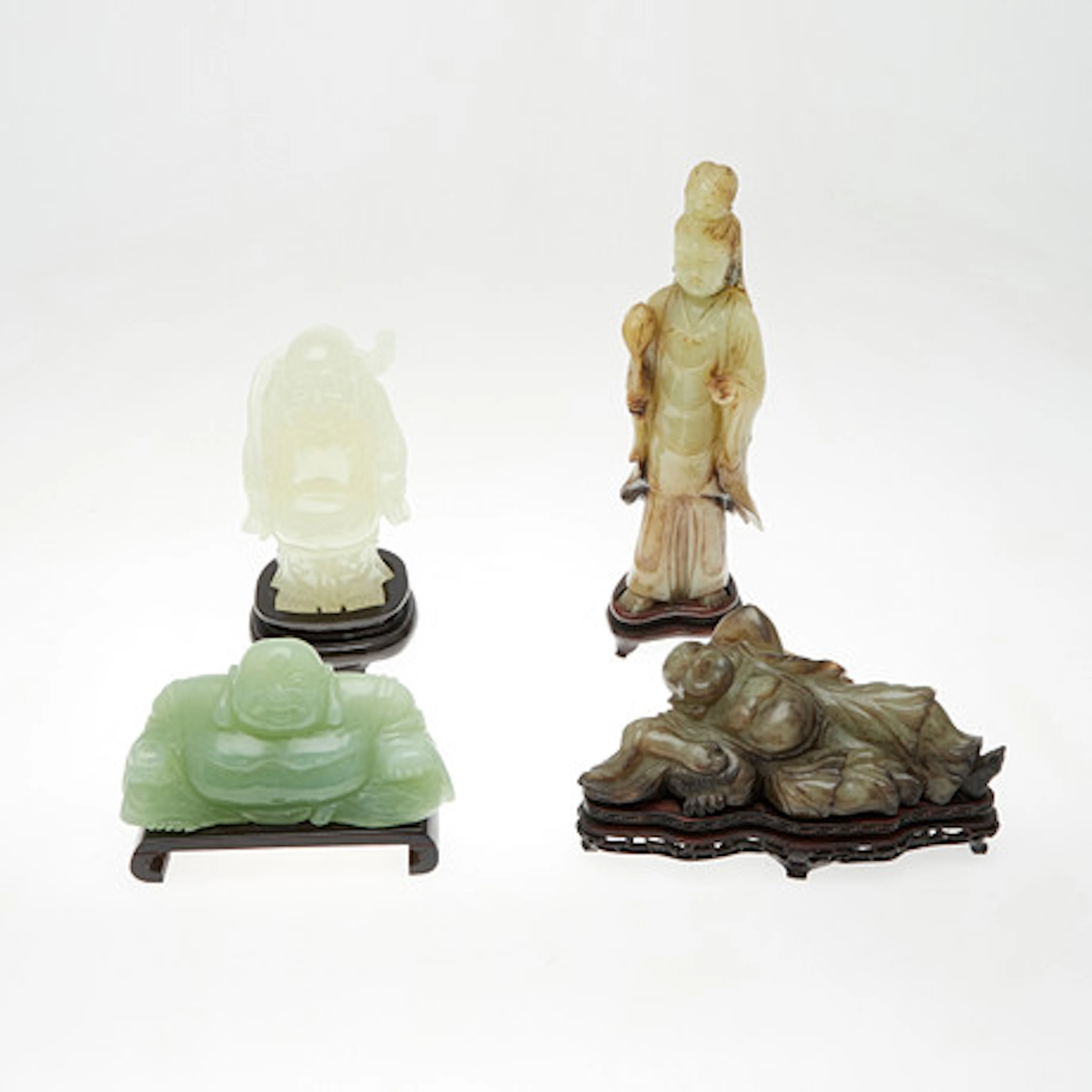 Fyra skulpturer/figurer, Buddhas, jade, Ki…