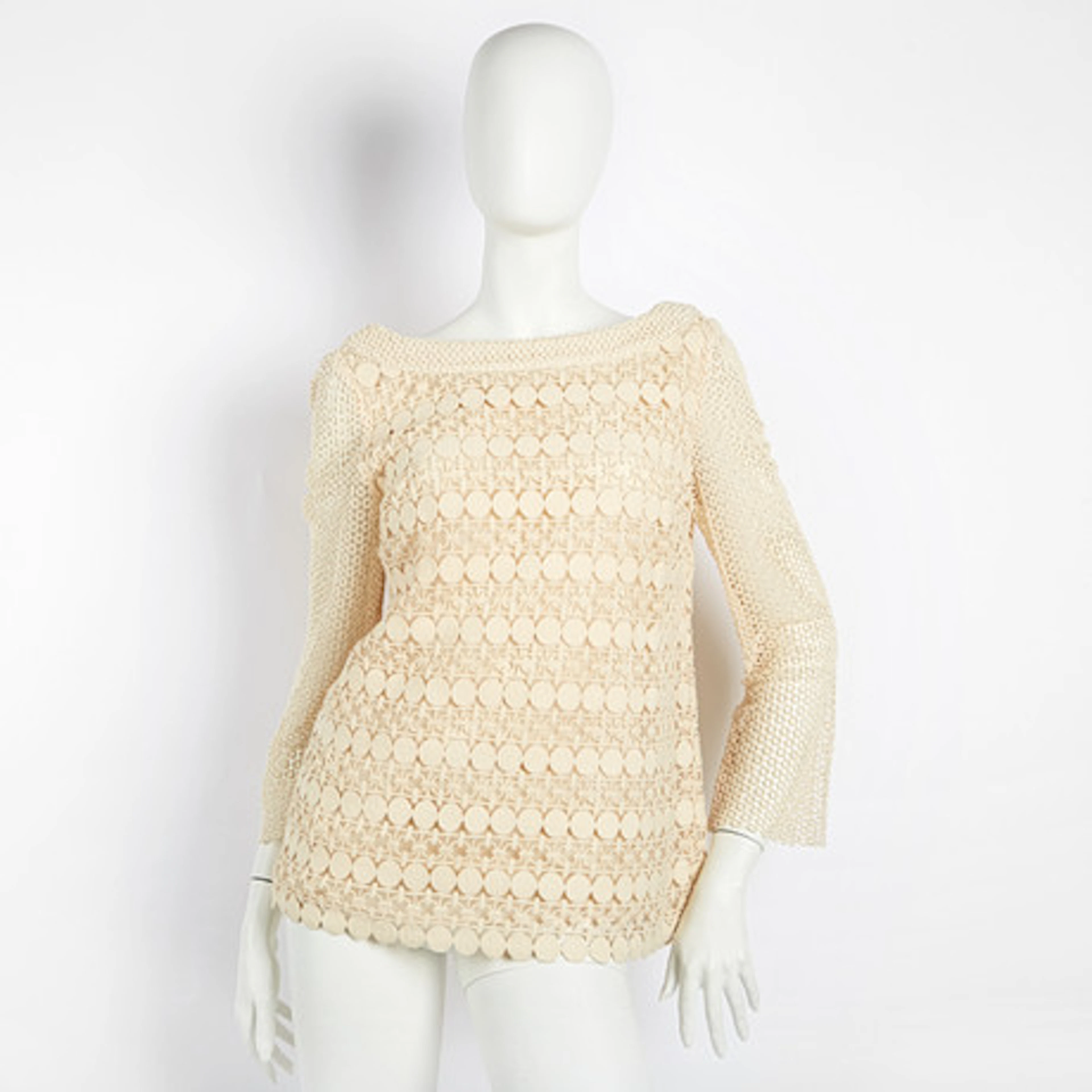TORY BURCH, långärmad topp i benvit genomb…