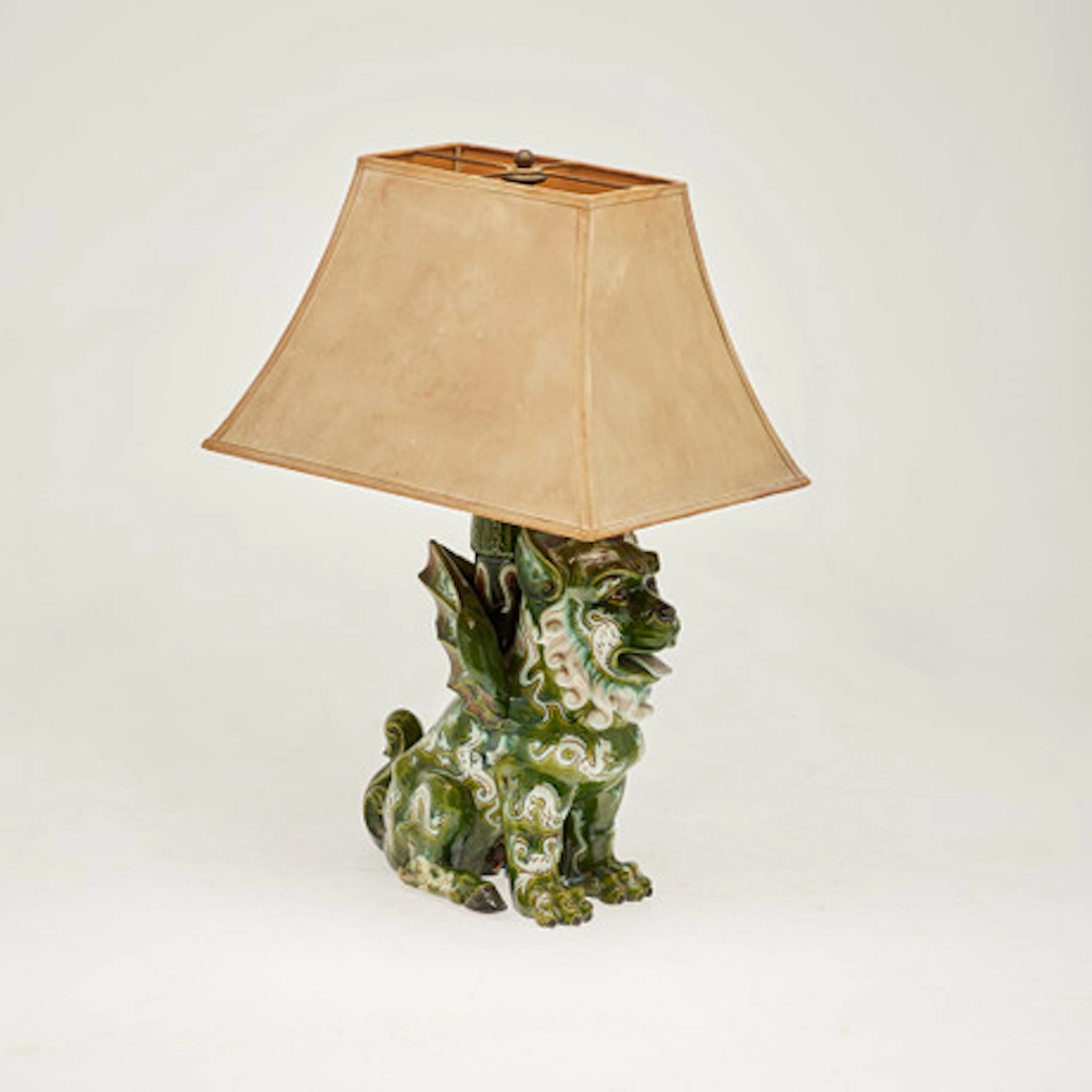 Asiatisk bordslampa/lampa, keramik, tyg, A…