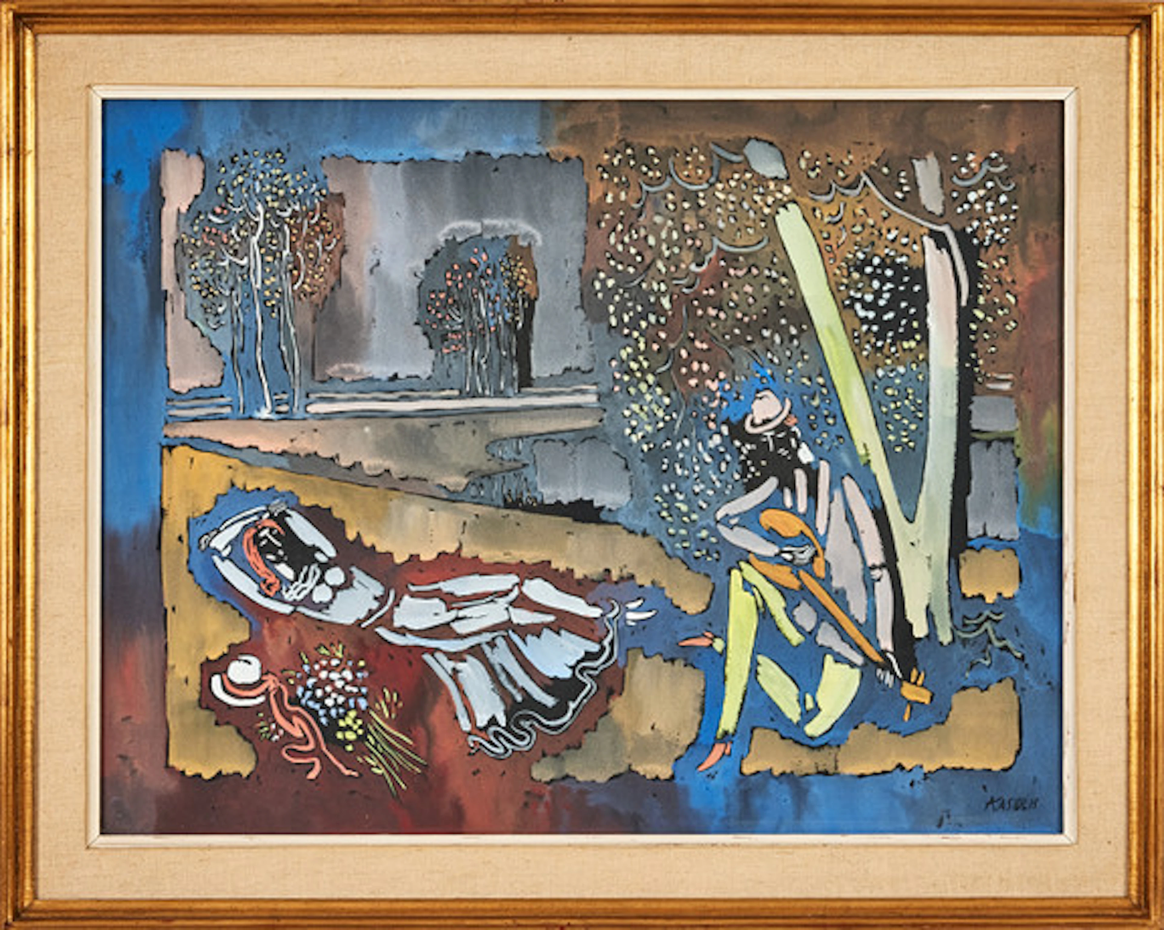 VYTAUTAS KASIULIS. Par i park, gouache på …