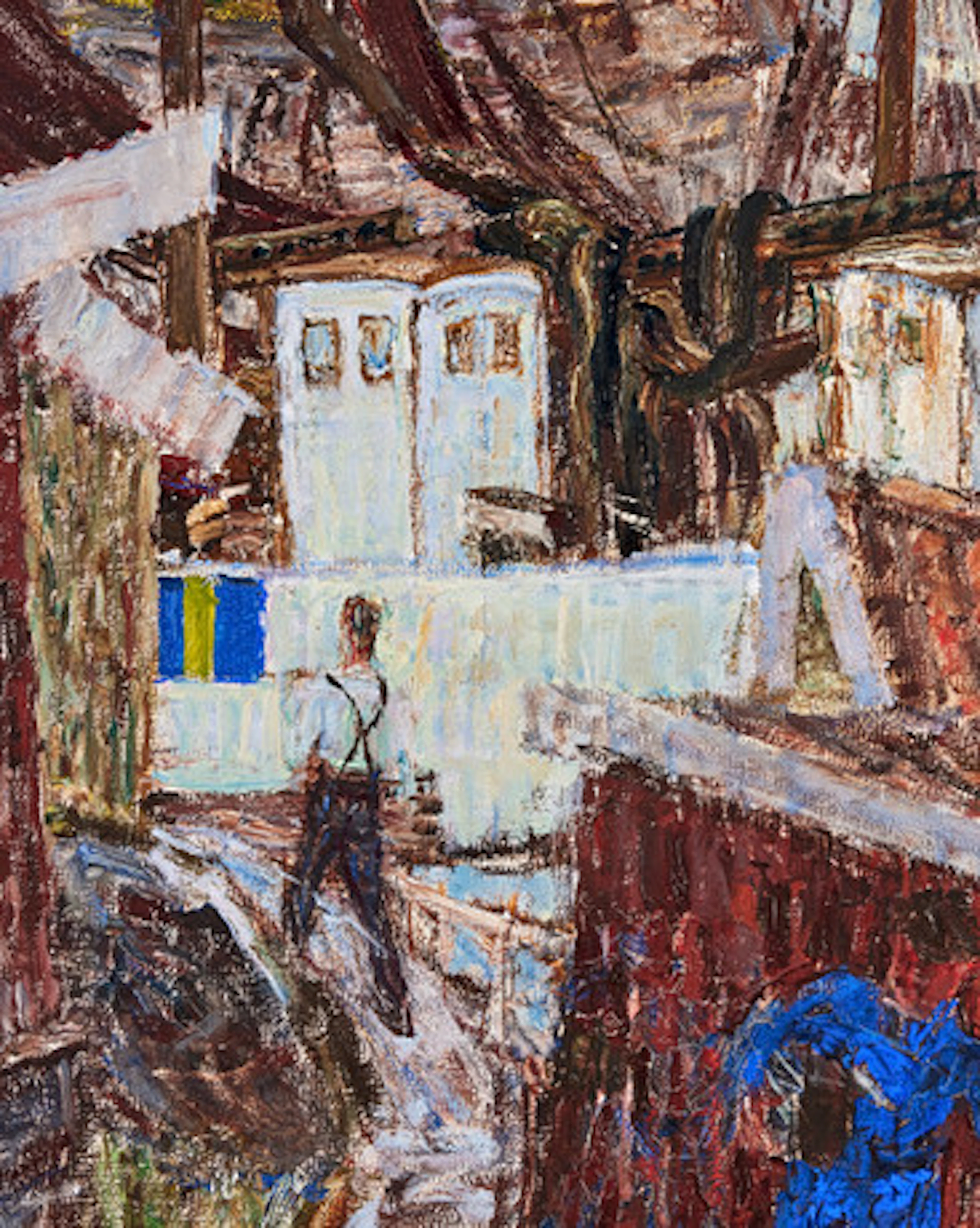 VERA NILSSON. Gränd i Kyrkesund, olja på d…