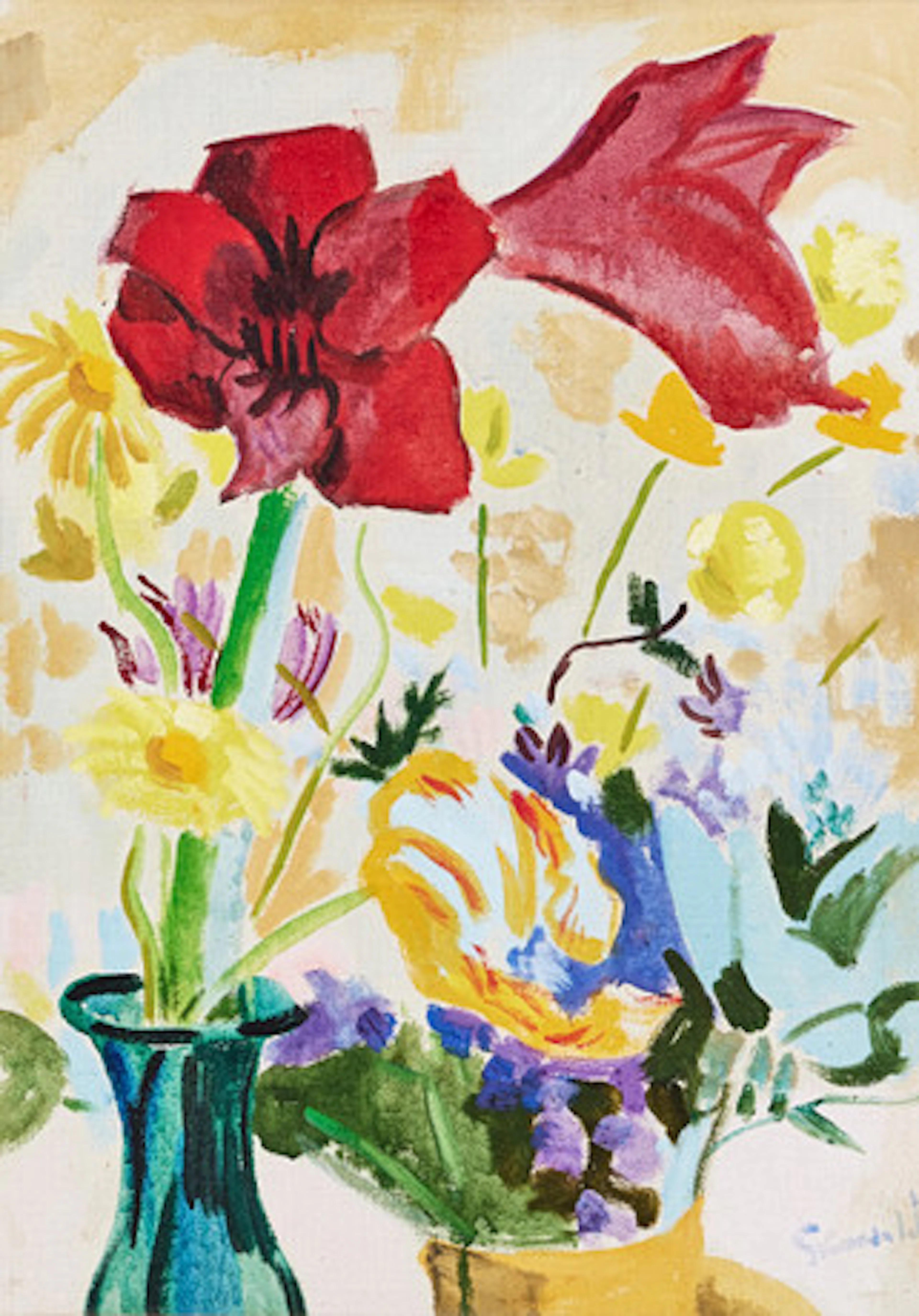 ISAAC GRÜNEWALD. Blåsippor och amaryllis, …