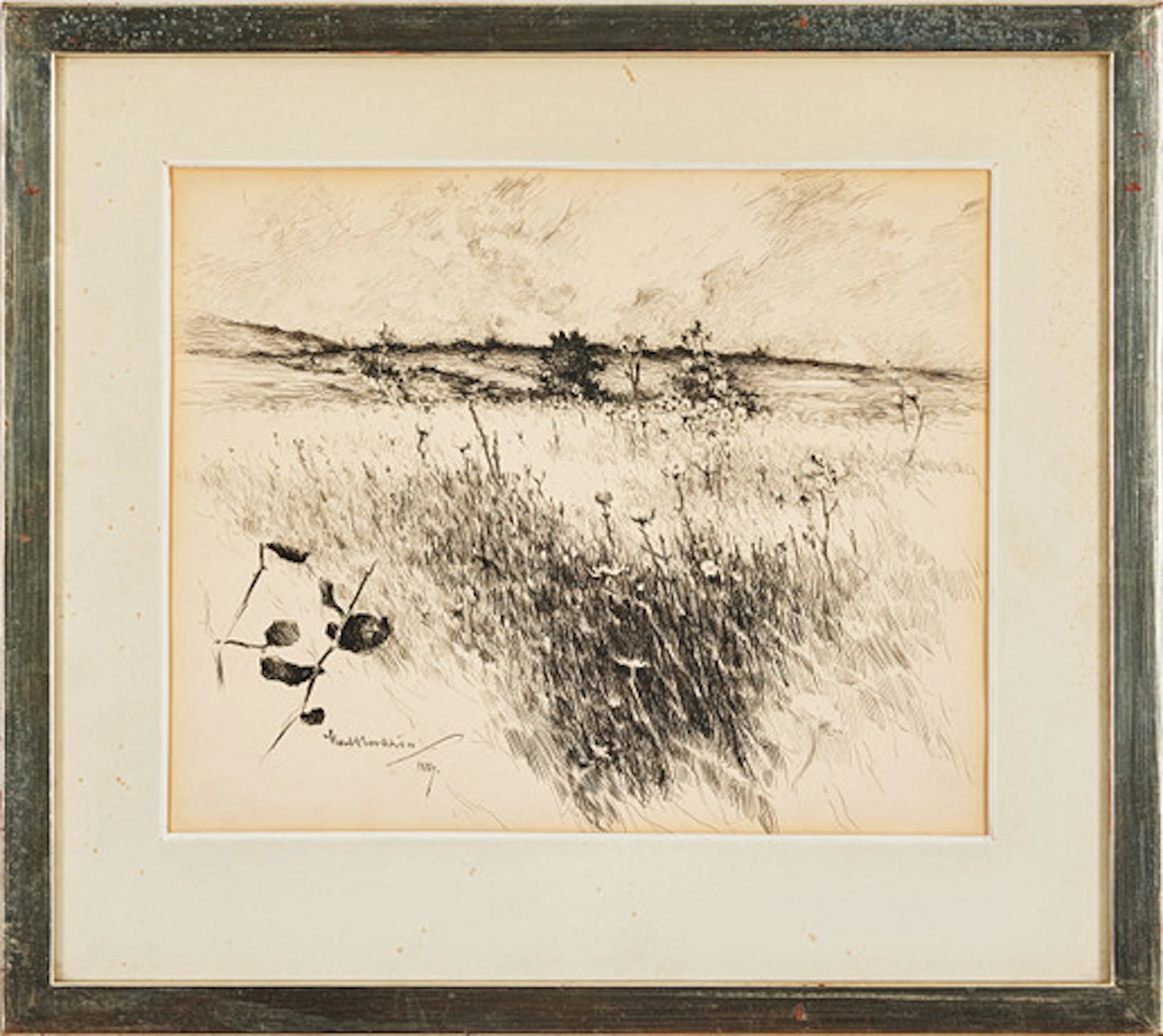 KARL NORDSTRÖM. "Fält med blåklint", tusch…