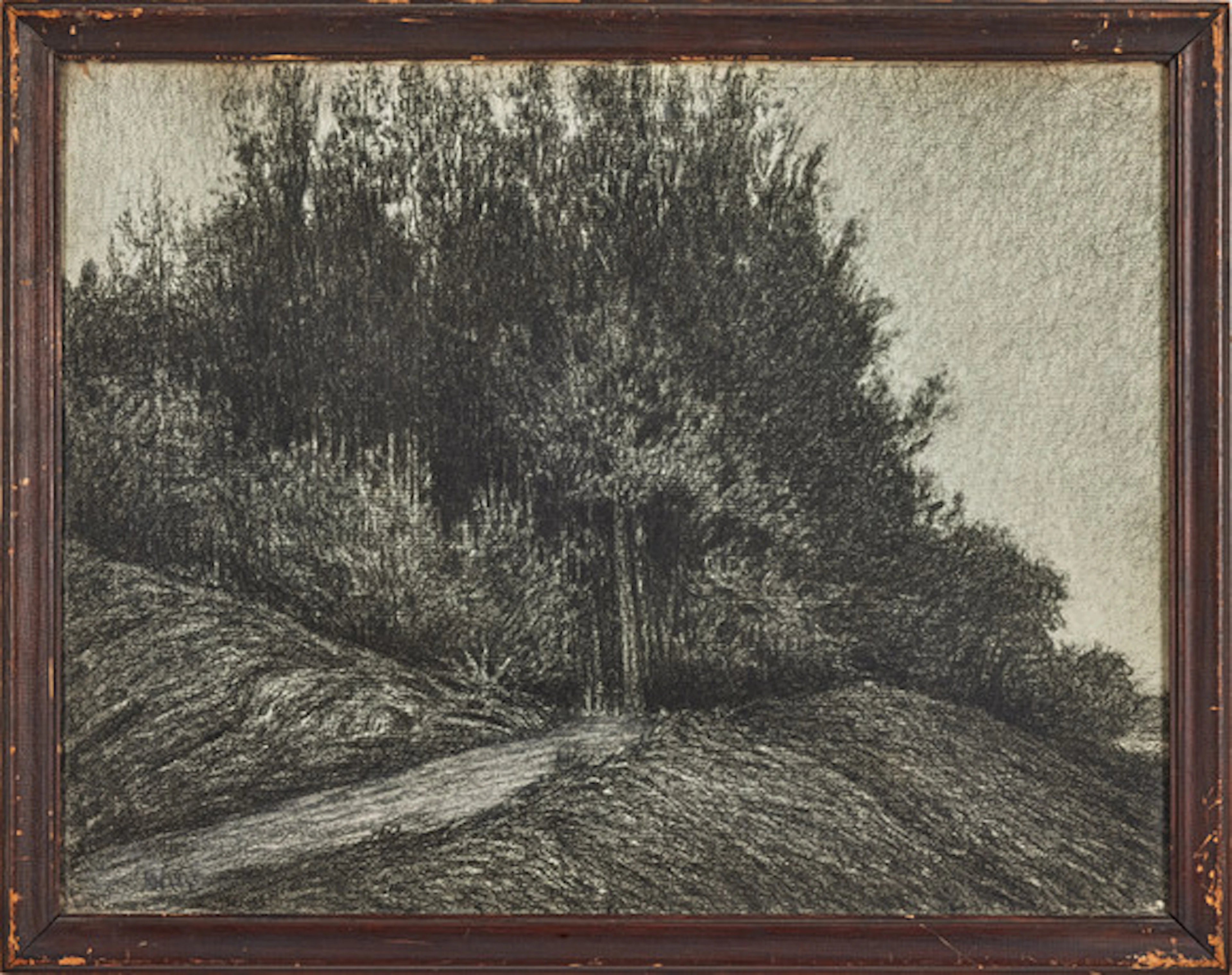 KARL NORDSTRÖM. "Skogsväg", kol på papper,…