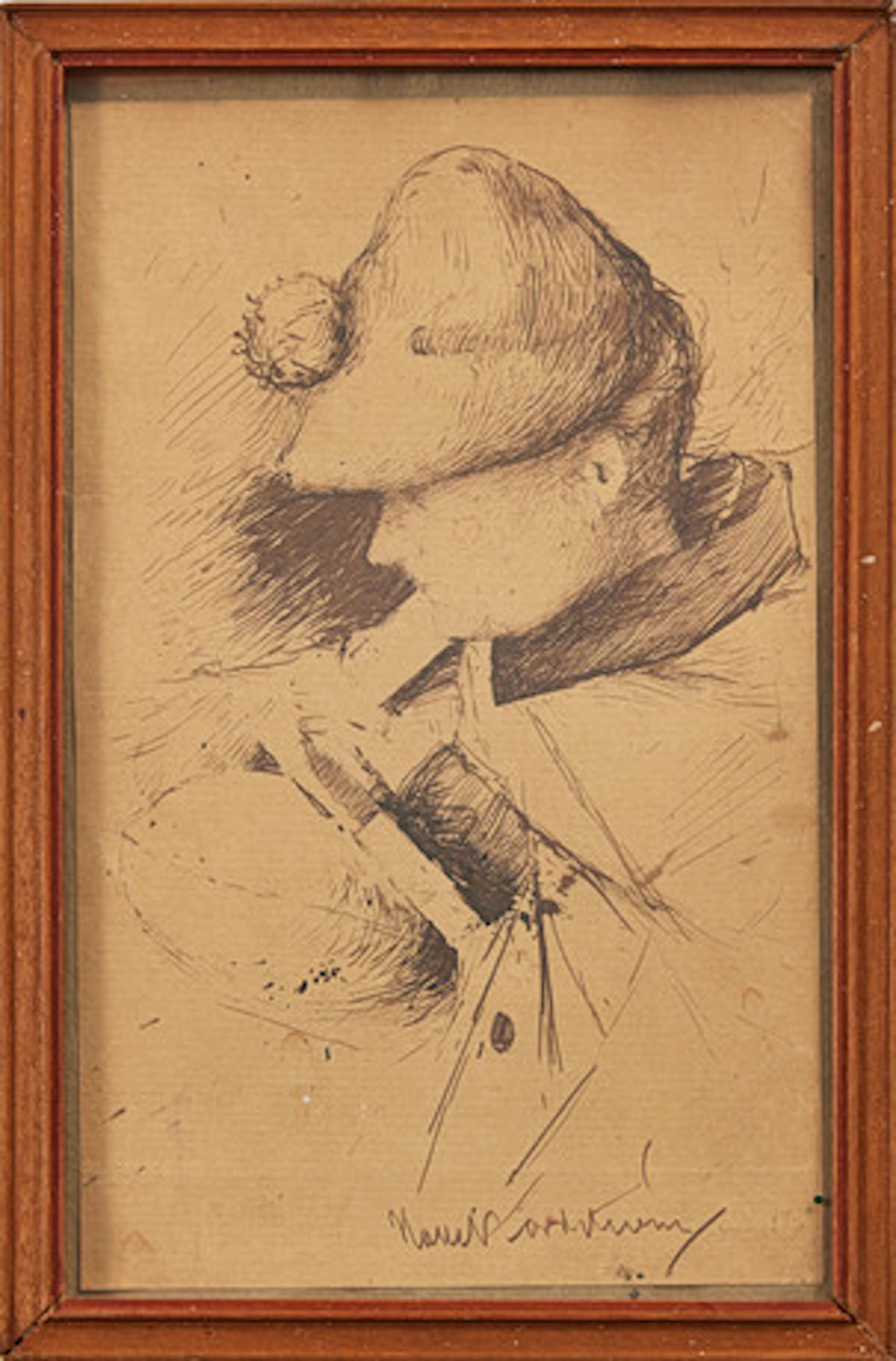 KARL NORDSTRÖM. "Tekla graverar", sepia p…