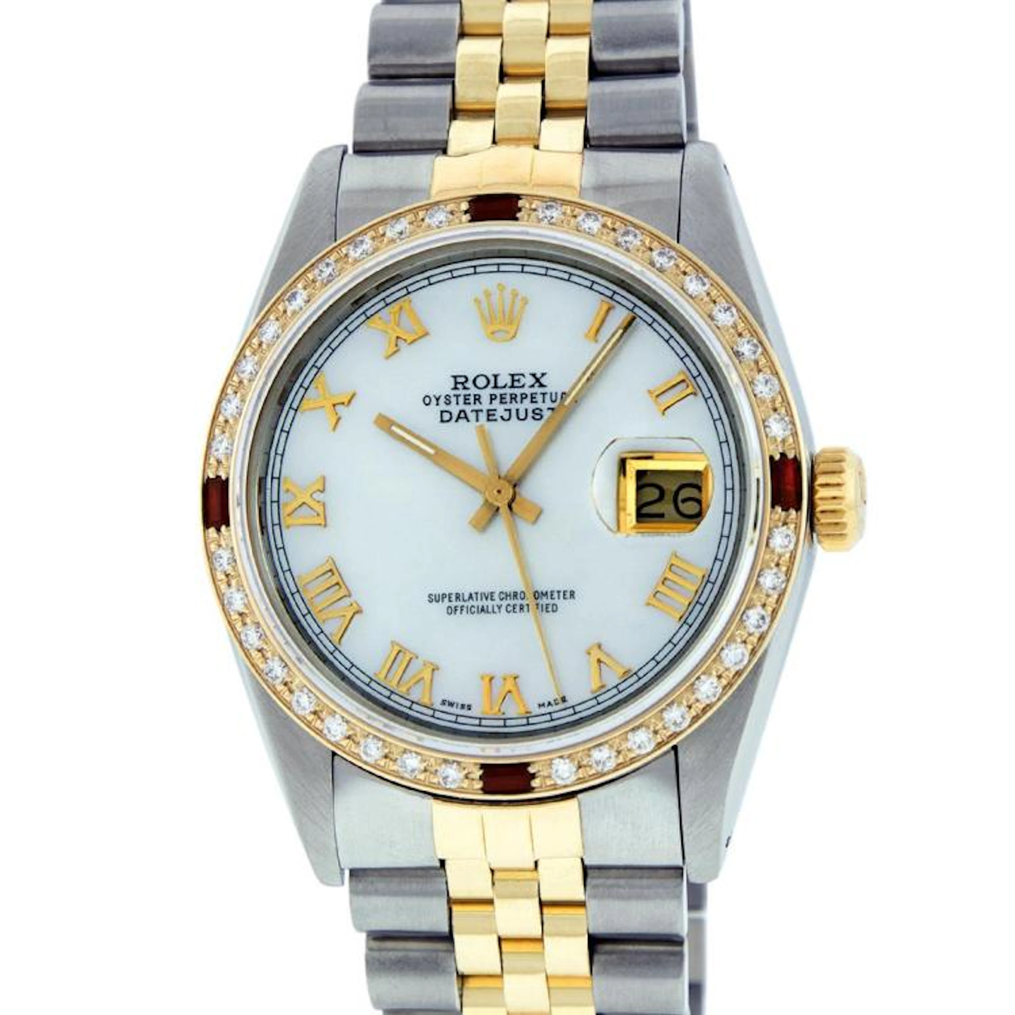 Rolex Two Tone Ruby and Diamond DateJust Men's Watch