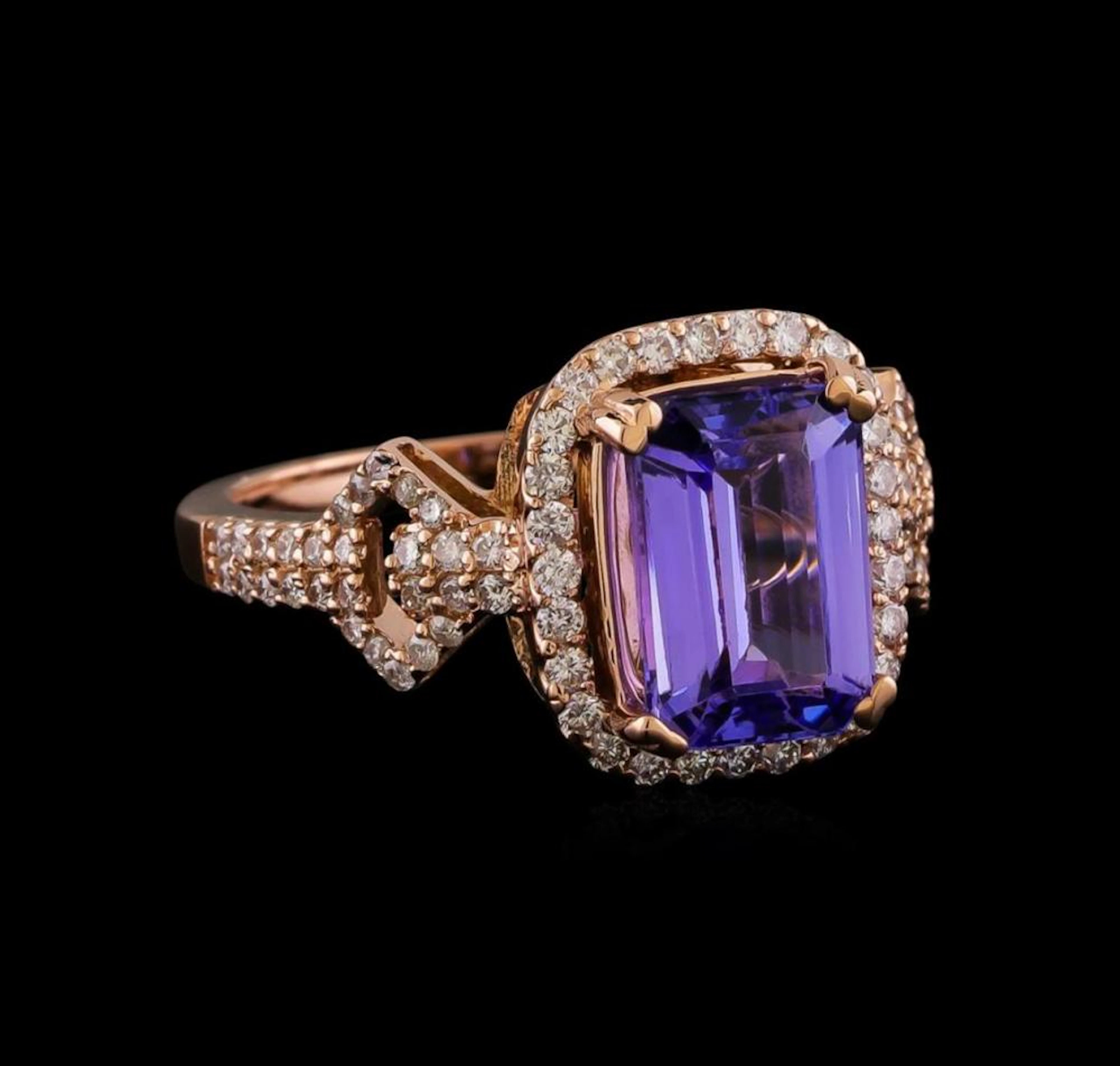 3.20 ctw Tanzanite and Diamond Ring - 14KT Rose Gold