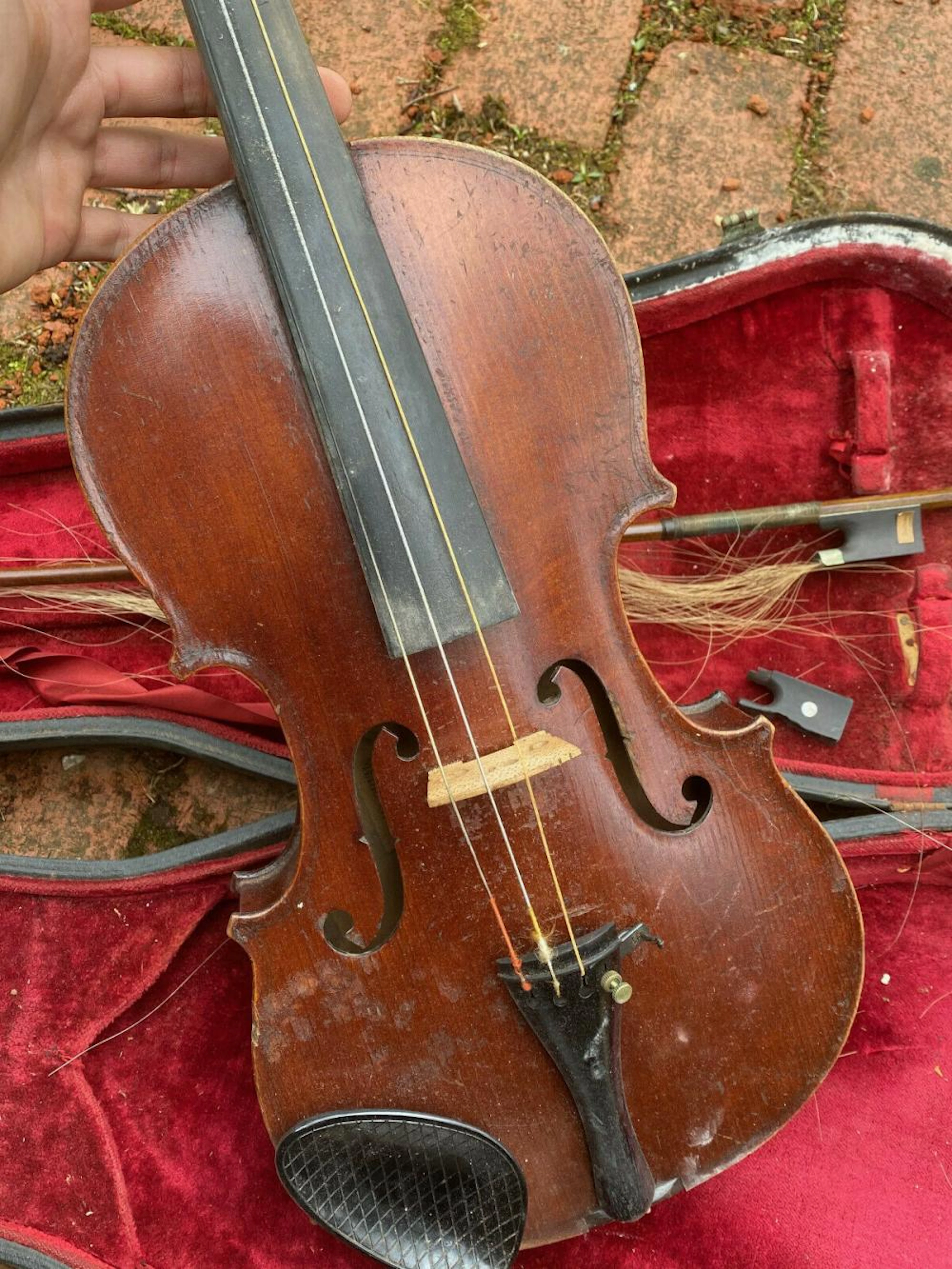 Antique 23.5" Violin Medium With Case and Bow 29" Silver Wire signed French