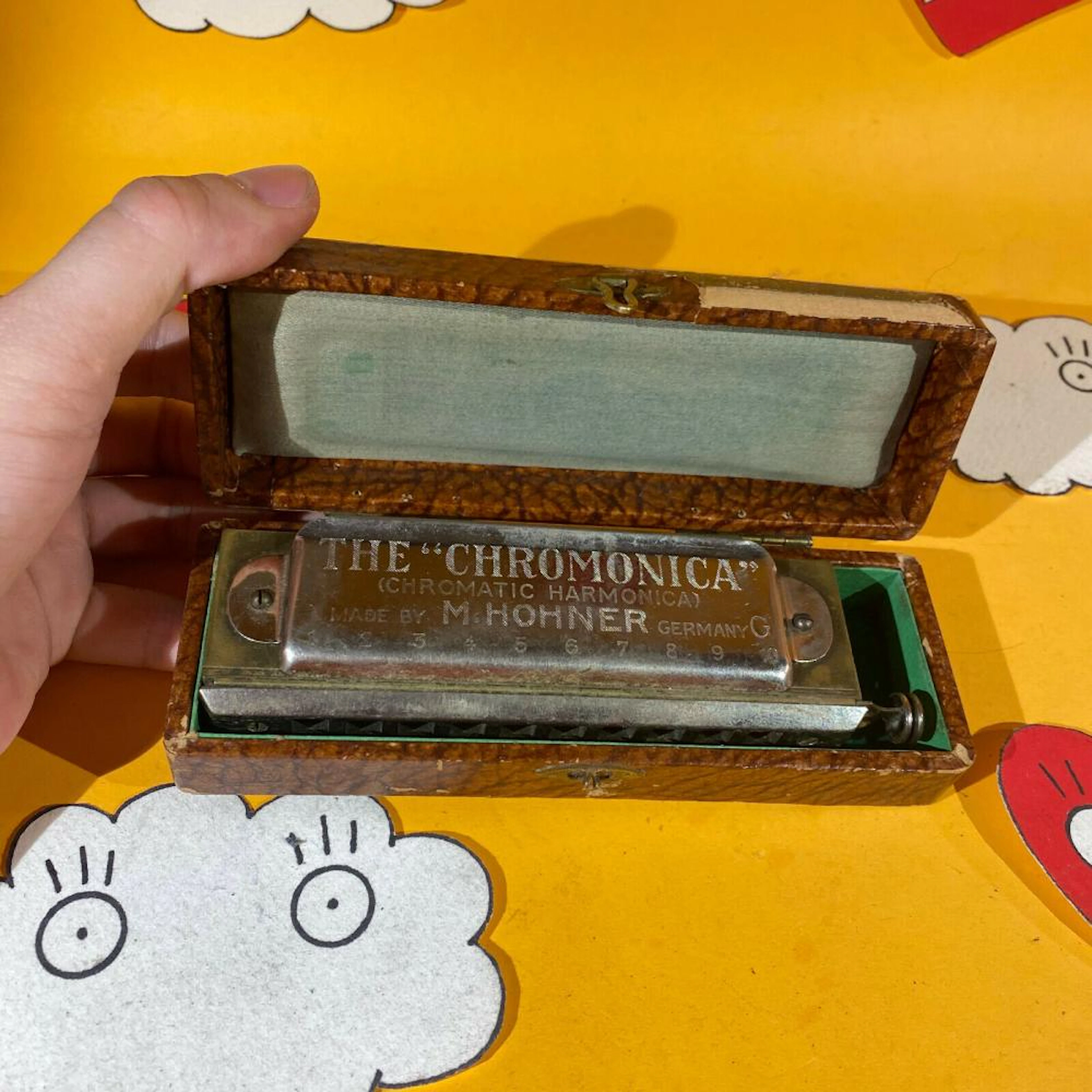 Vintage Hohner G Professional Chromonica Harmonica In antique Fitted box