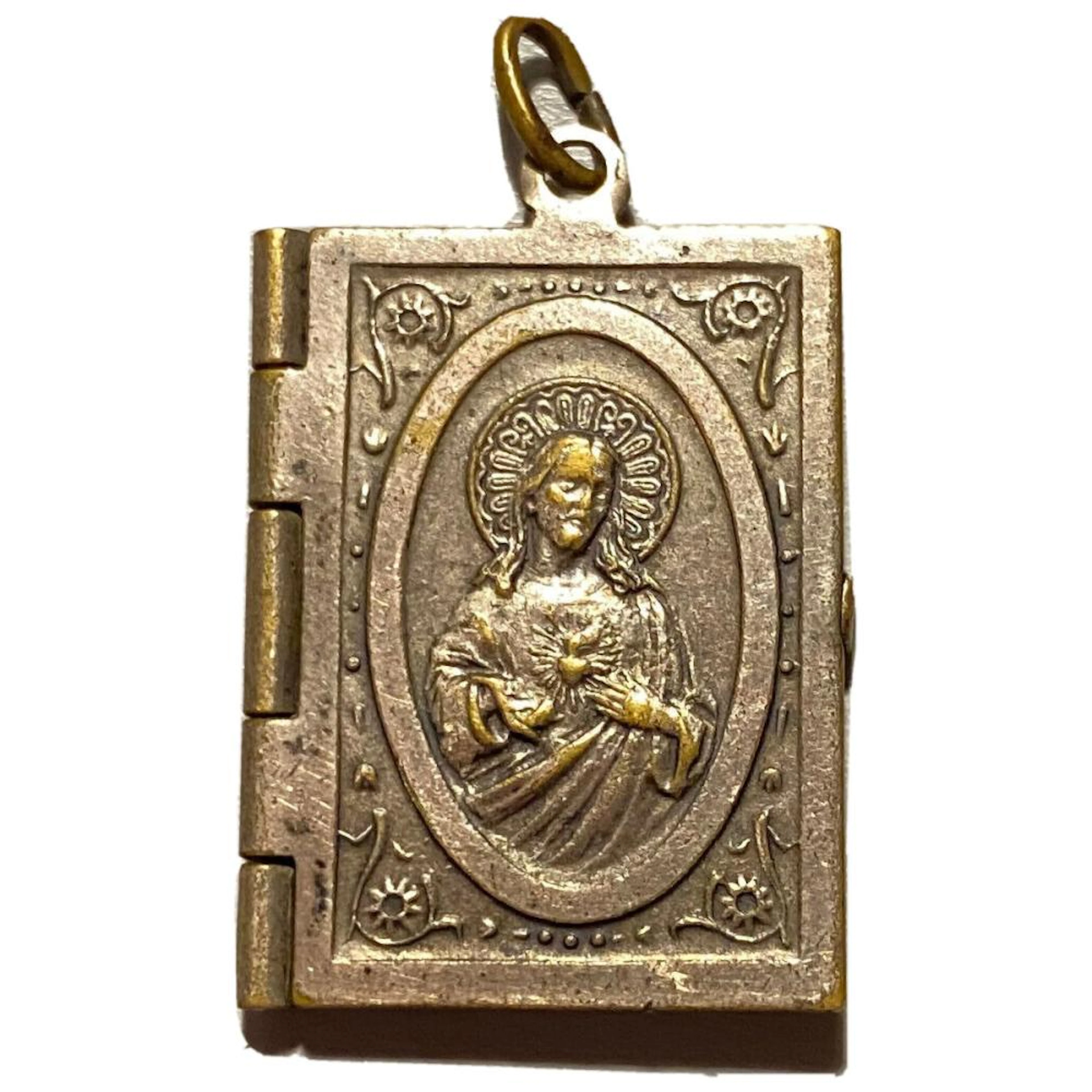 Antique Religious Italian Miraculous Medal, Jesus Signed NB ITALY