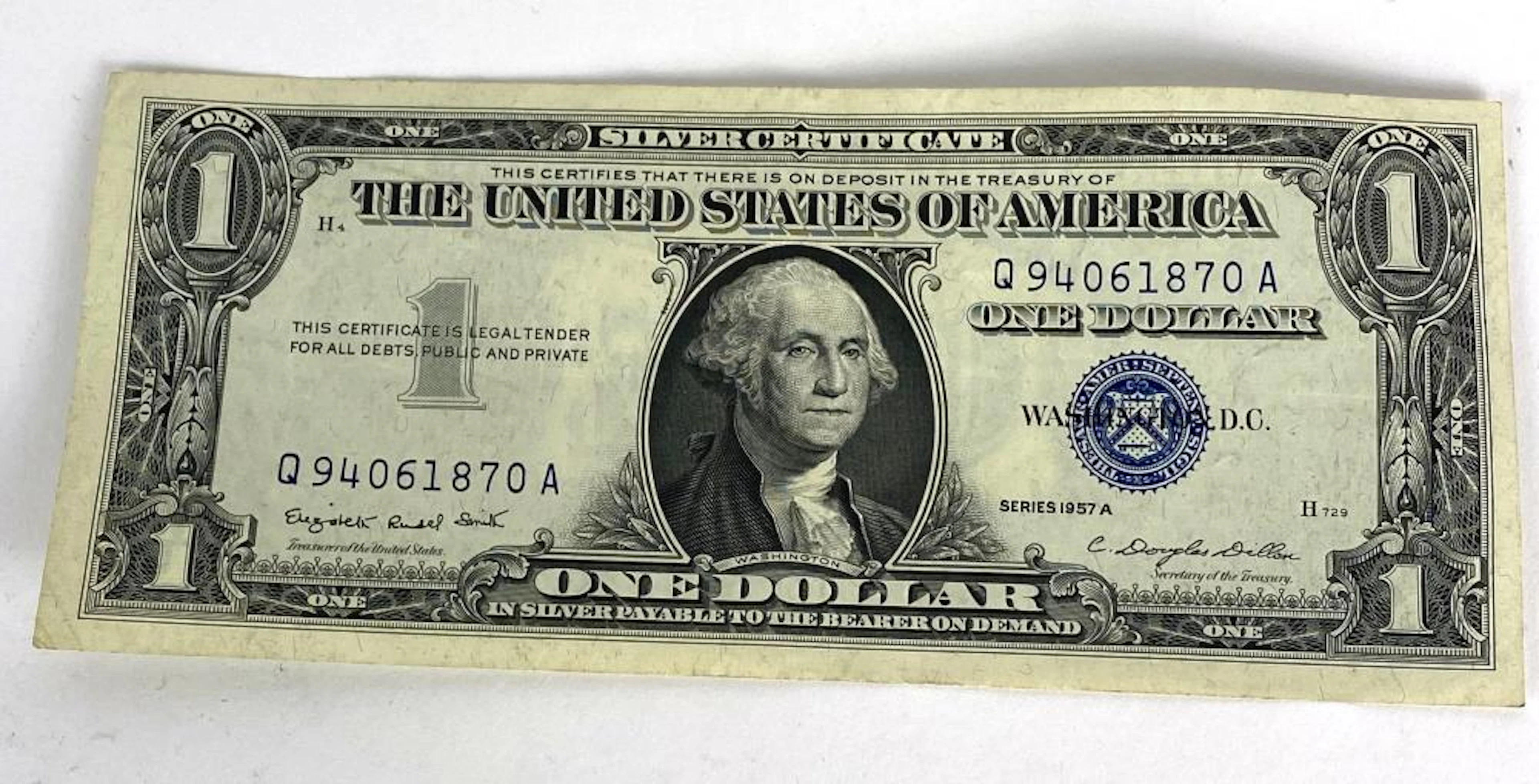 1957A $1 Silver Certificate Dollar Bill Blue Seal