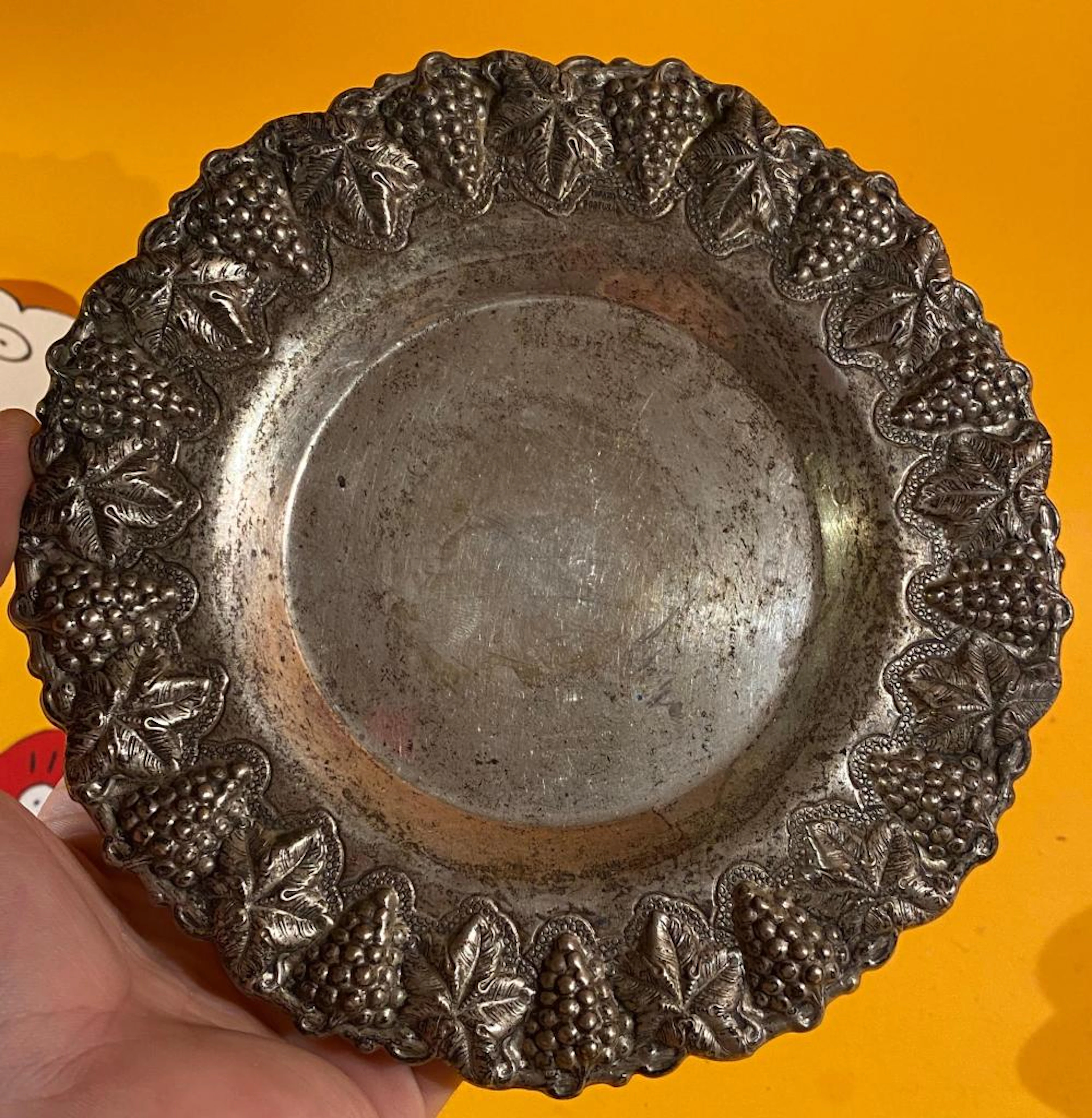 Vintage TOPAZIO Sterling Portugal Botanical Grape Edge Silver Plate Dish