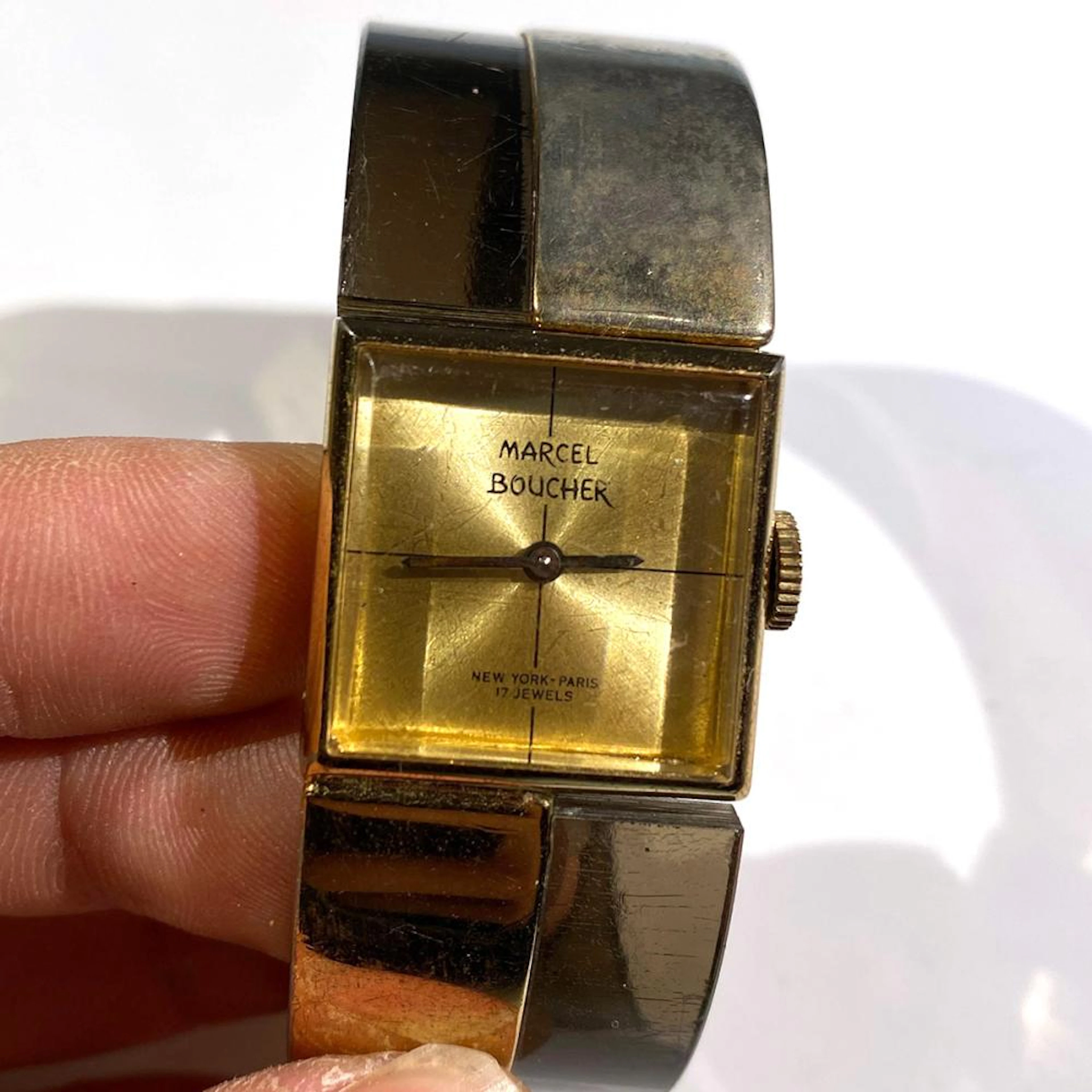 Vintage Marcel Boucher Two Tonee Gold Dial Bangle Hinge Watch