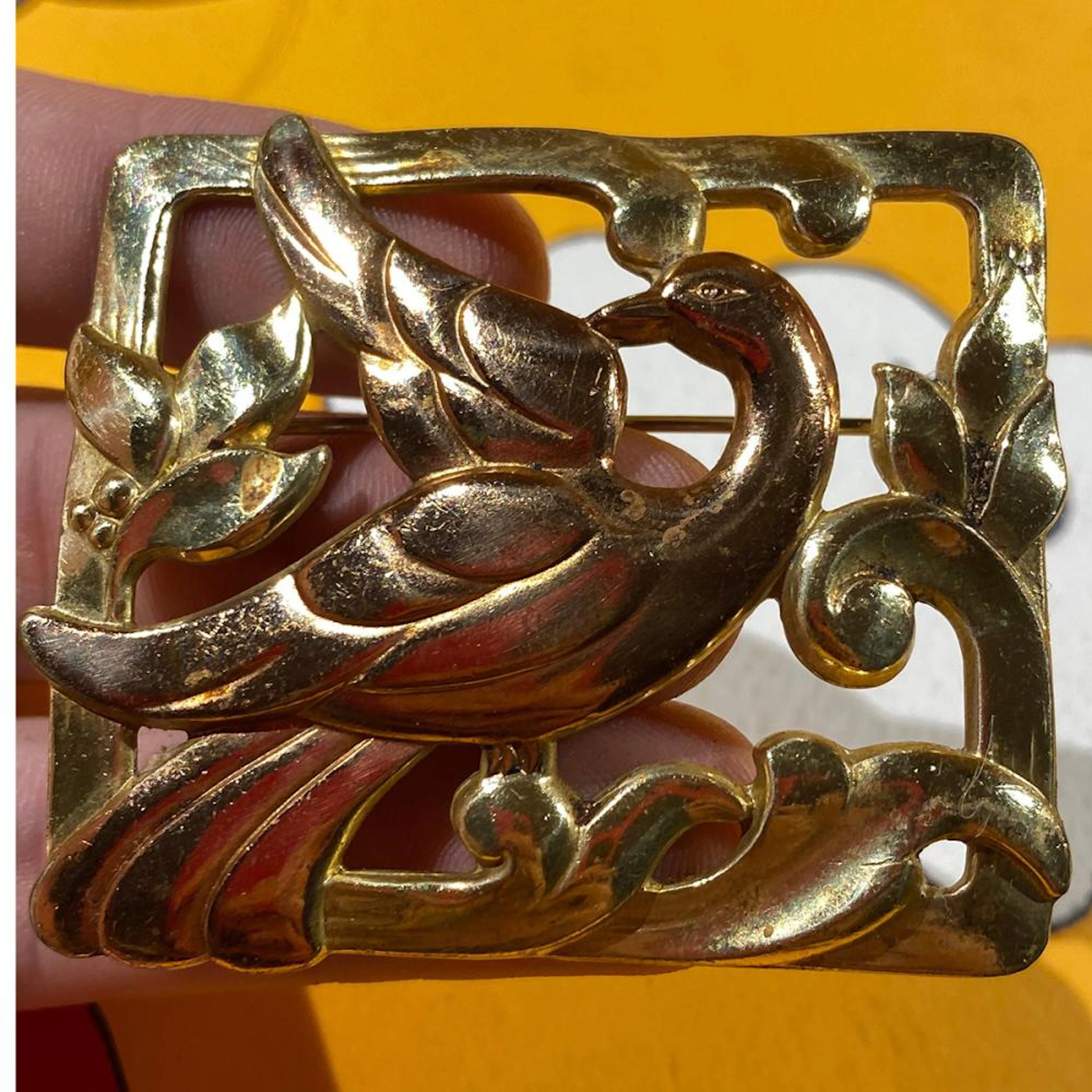 Vintage Two Tone Dove Bird Autobon Jensen Style Silver? Brooch Pi