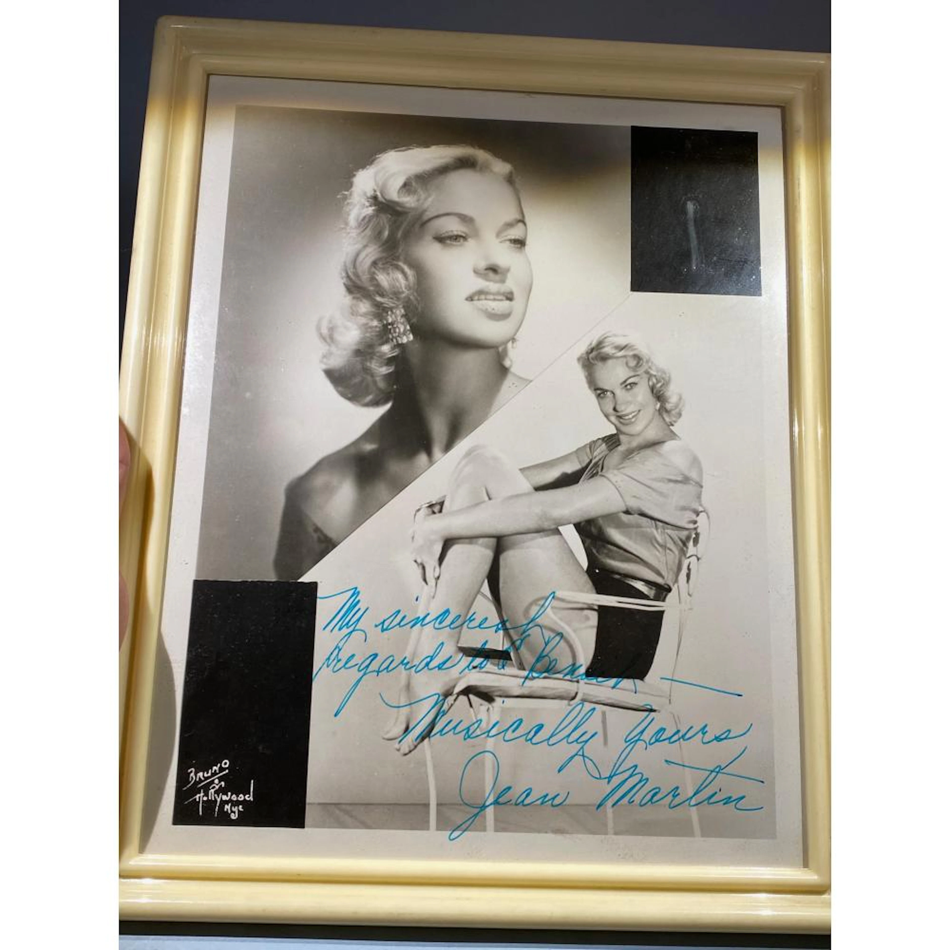 Vintage Framed Jean Martin Black And White Autograhped Photo Blue Pe