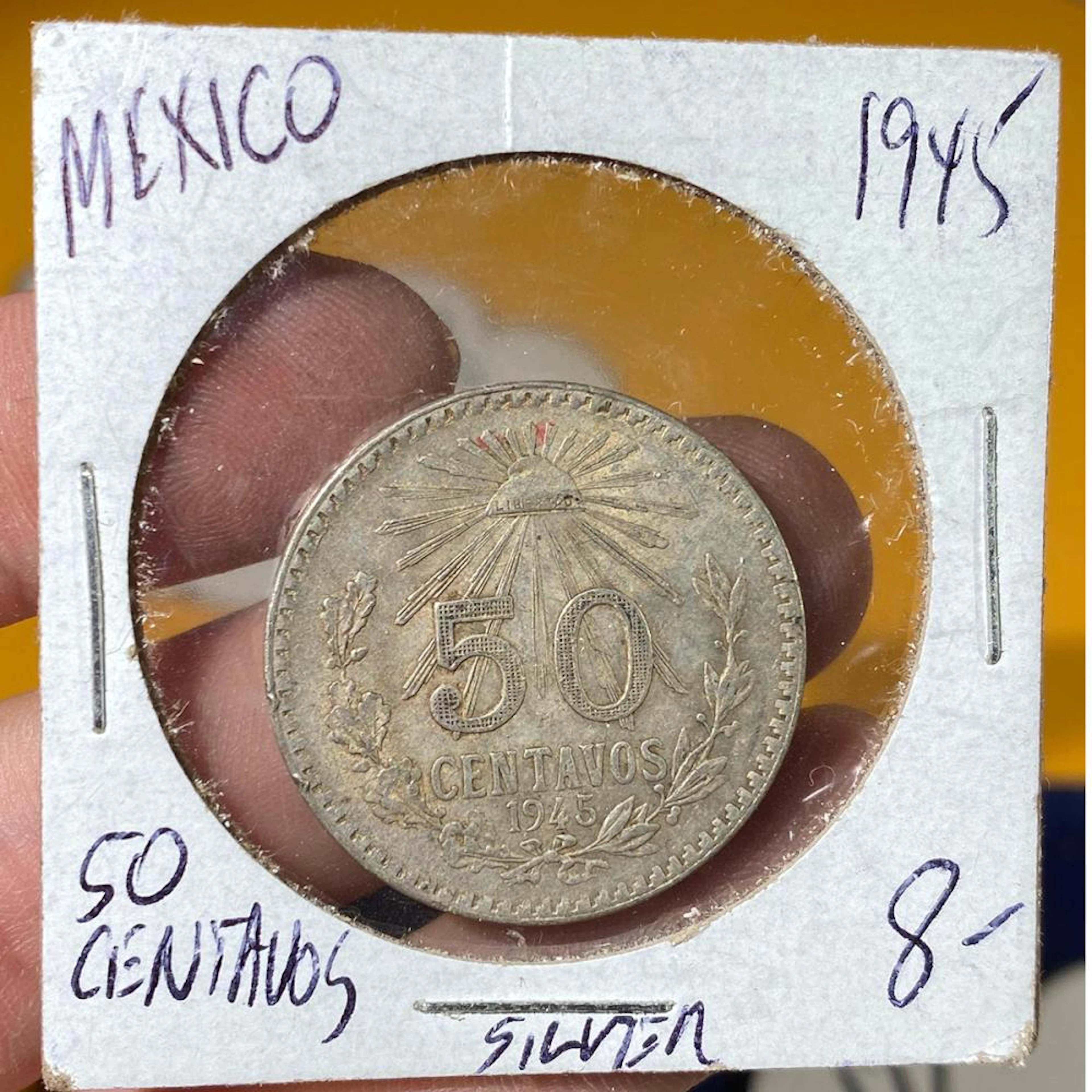 1945 Mexico 50 Centavos Cap & Rays KM#447 Silver Coi