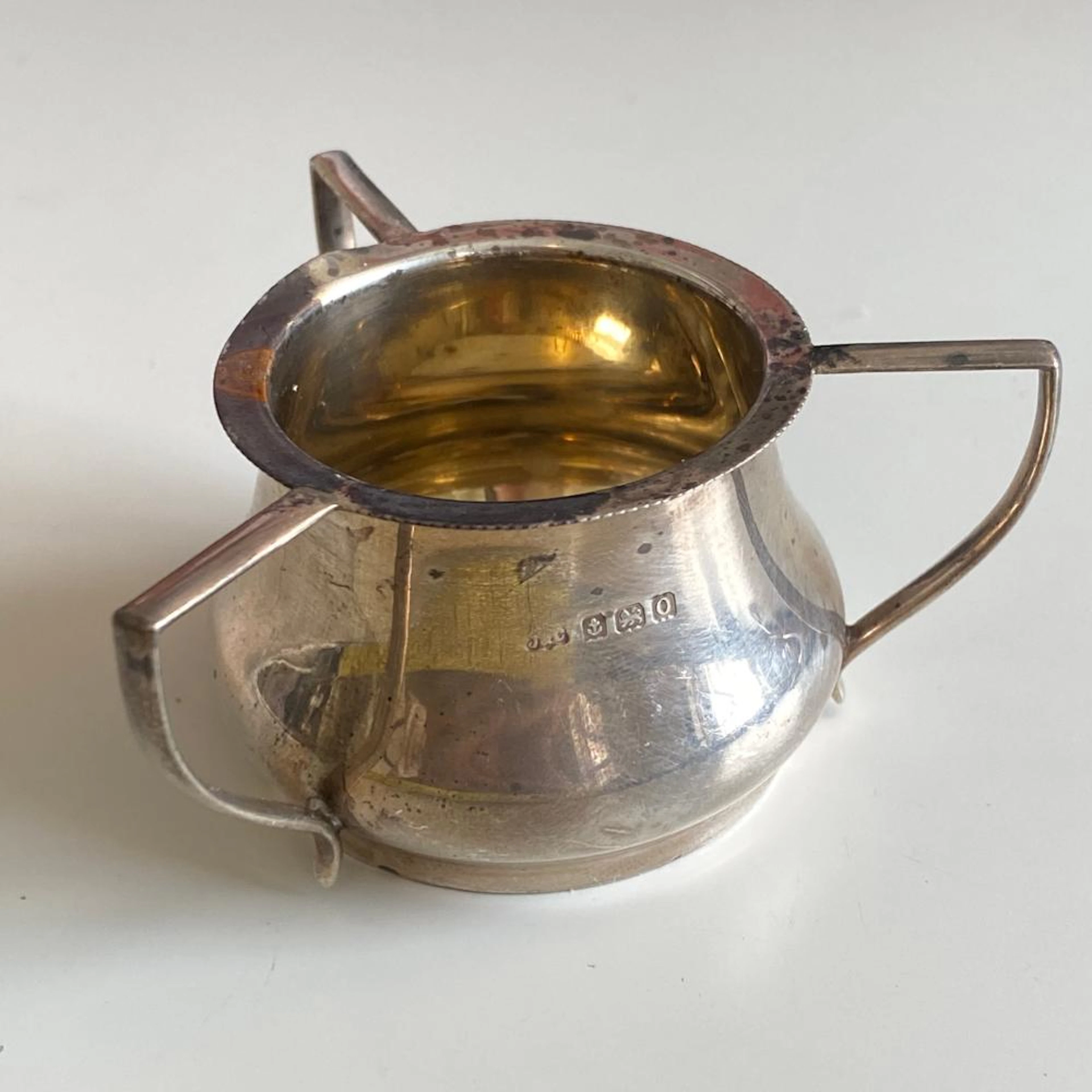 Antique British Sterling Signed JKC ? Silver Cup Tea Set 3 Handles 1.17 ozt