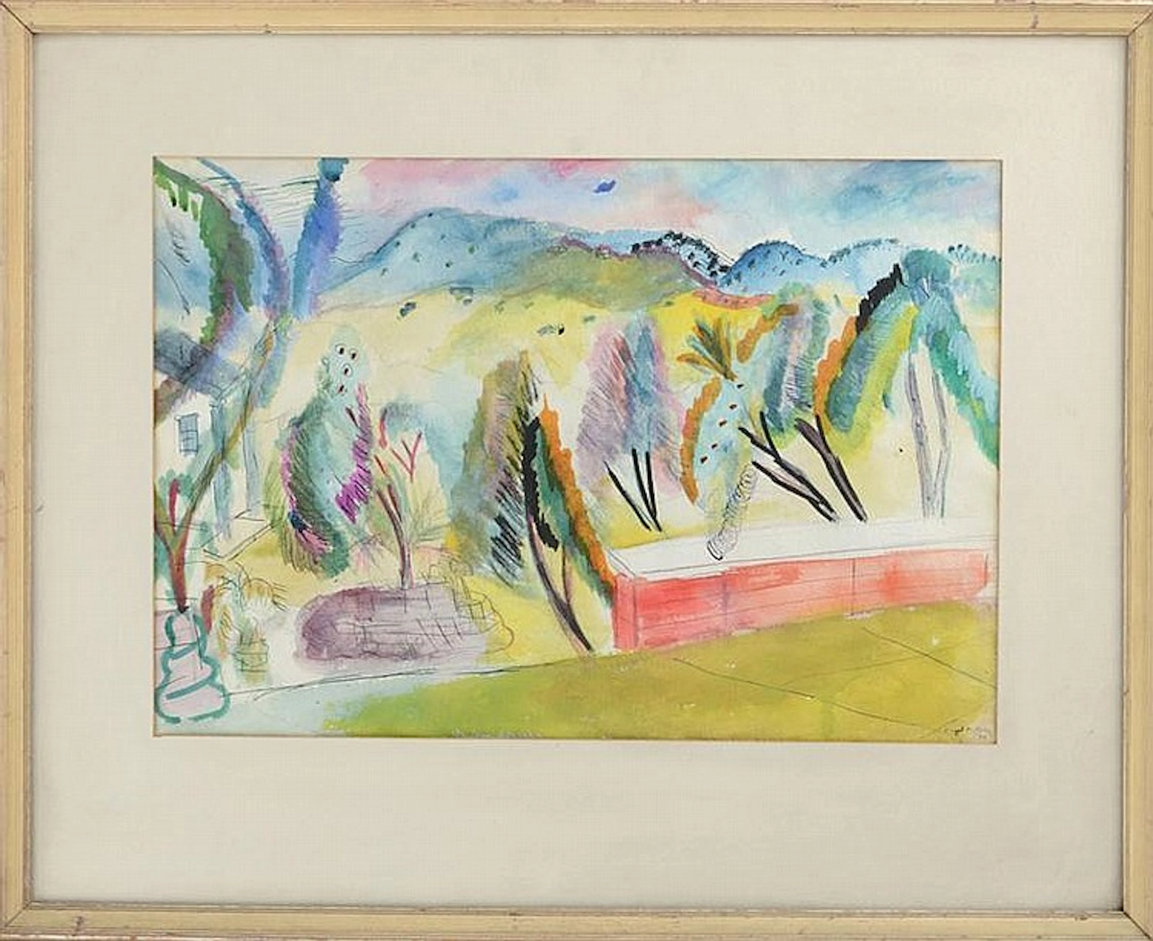 Hazel Guggenheim McKinley (American, 1903-1995): Landscape with House and Garden