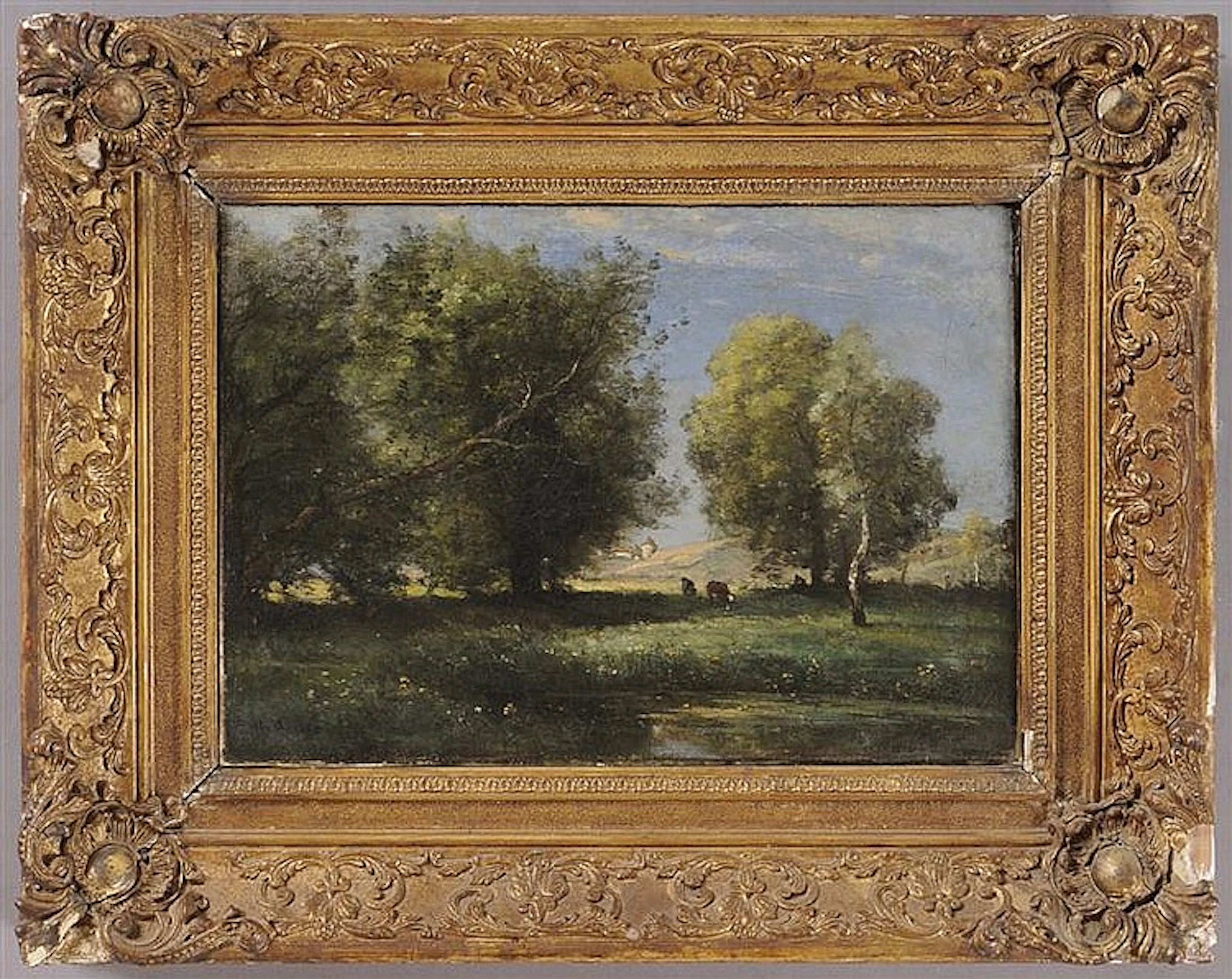 ACHILLE FRANCOIS OUDINOT (1820-1891): CATTLE IN A SUNNY MEADOW