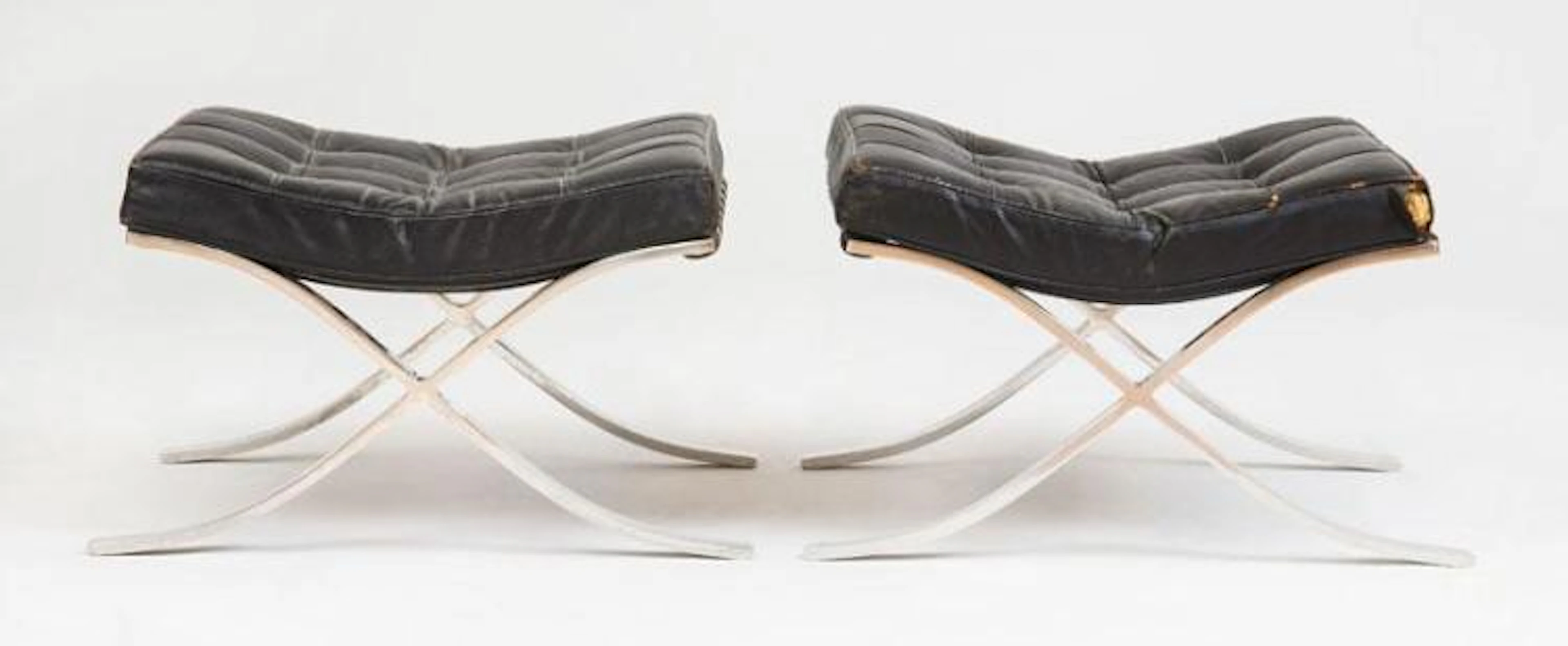 LUDWIG MIES VAN DER ROHE / KNOLL ASSOCIATES, PAIR OF "BARCELONA" STOOLS