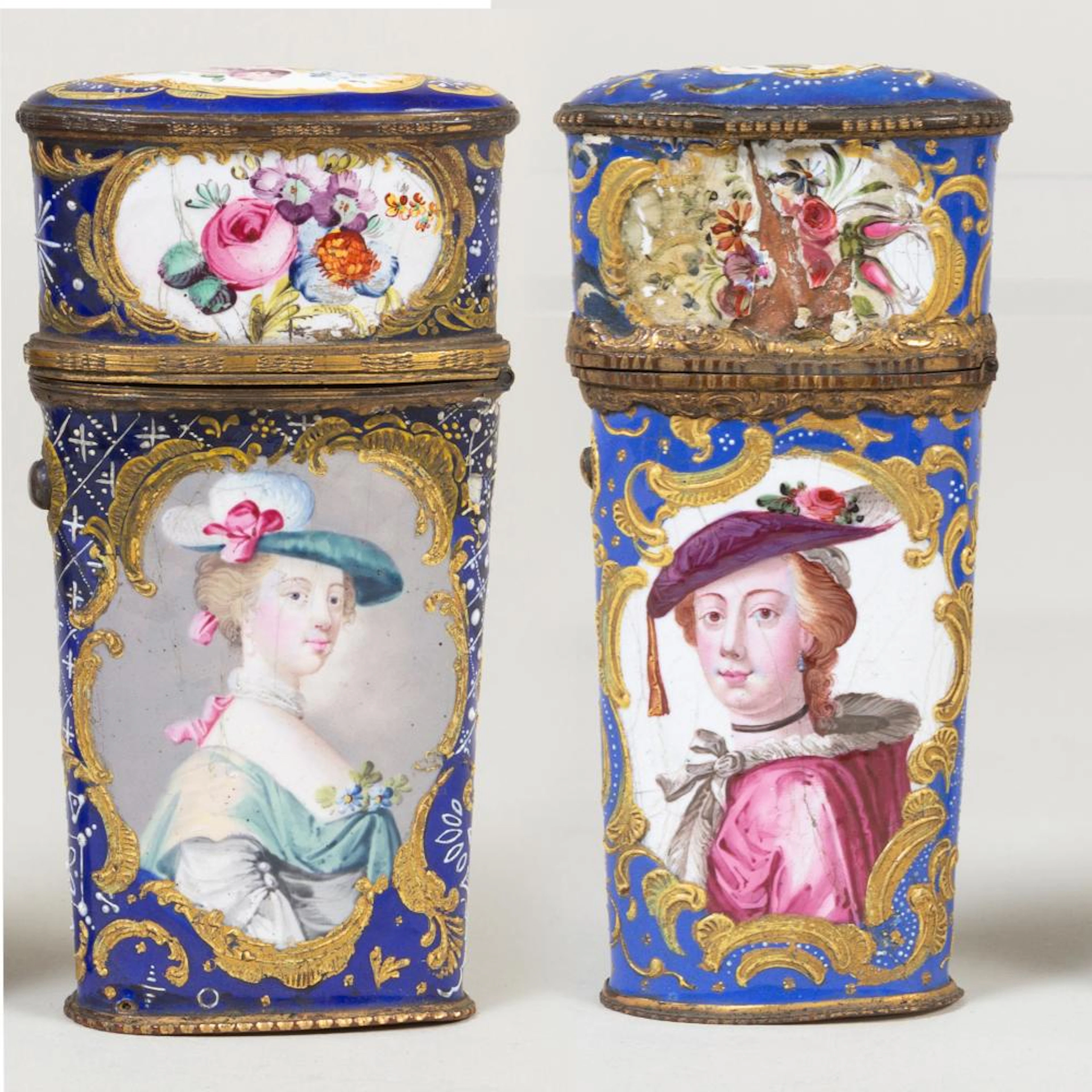 Two English Blue Ground Enamel Etui Cases