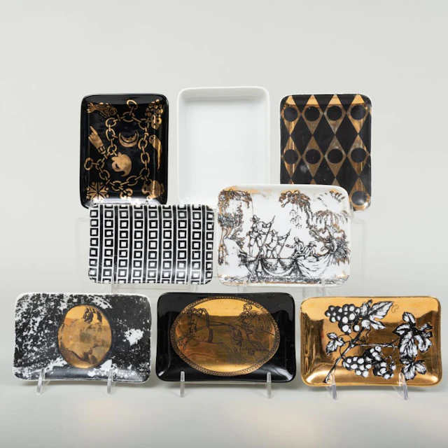 Group of Eight Fornasetti Porcelain Rectangular Dishes