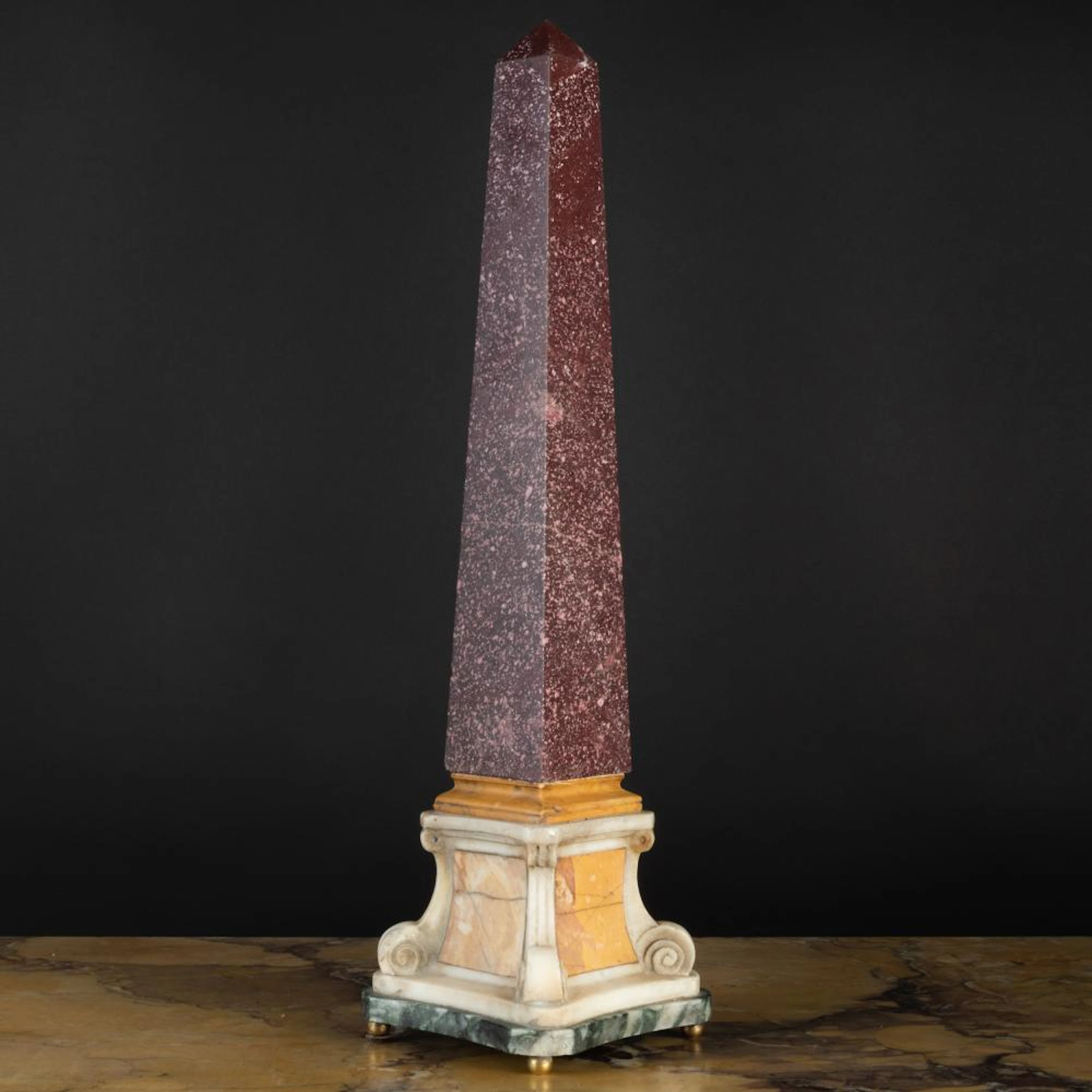 Egyptian Porphyry and Marble Obelisk, Possibly Italia