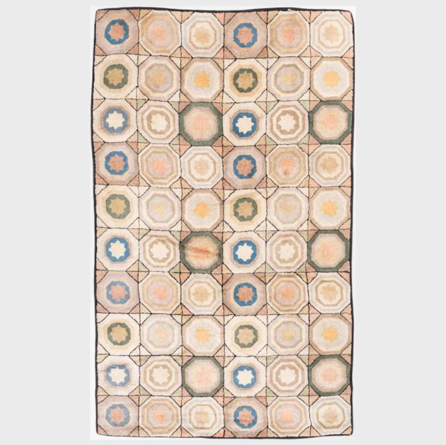 American Geometric Hooked Rug