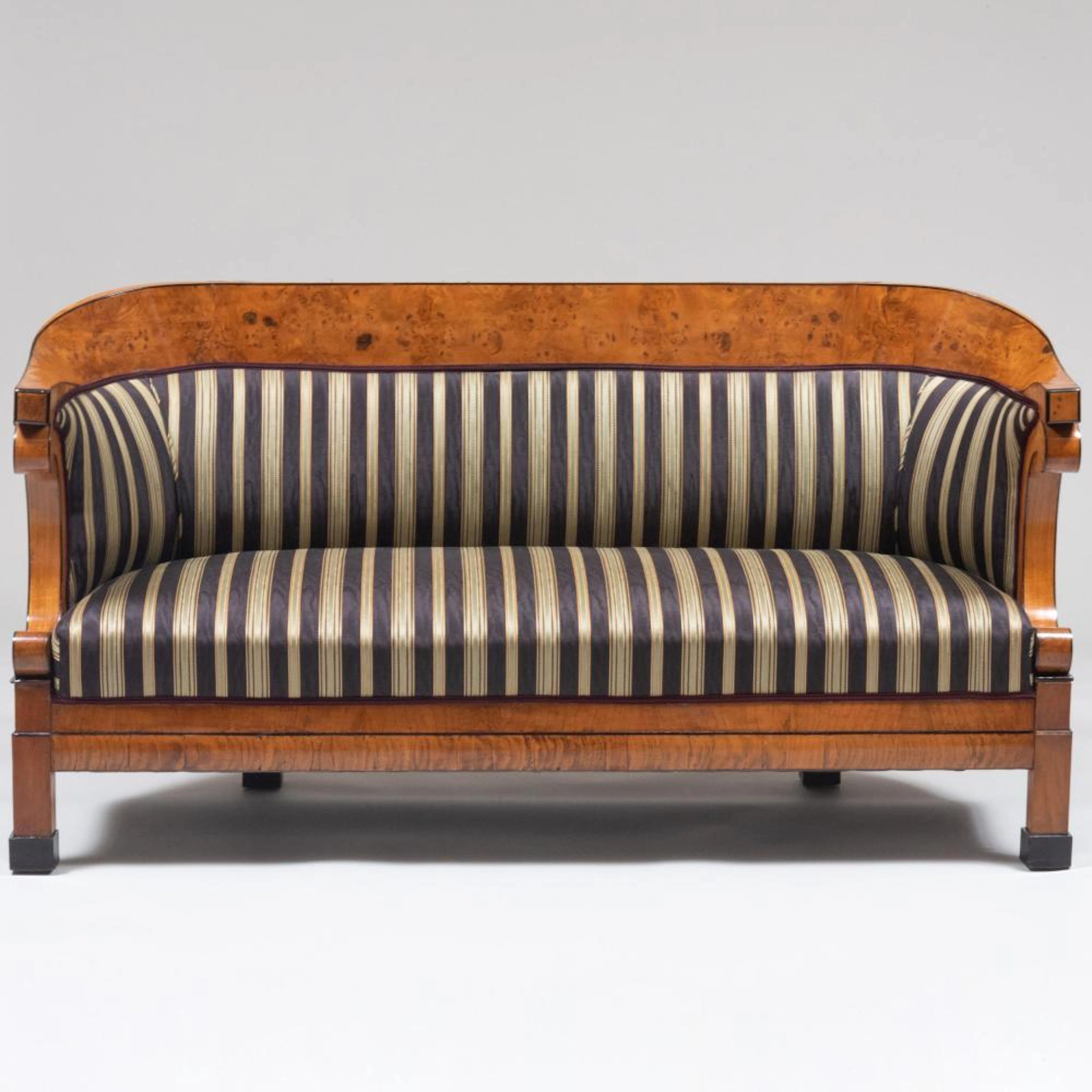 Biedermeier Burl Birch and Ebonized Sofa