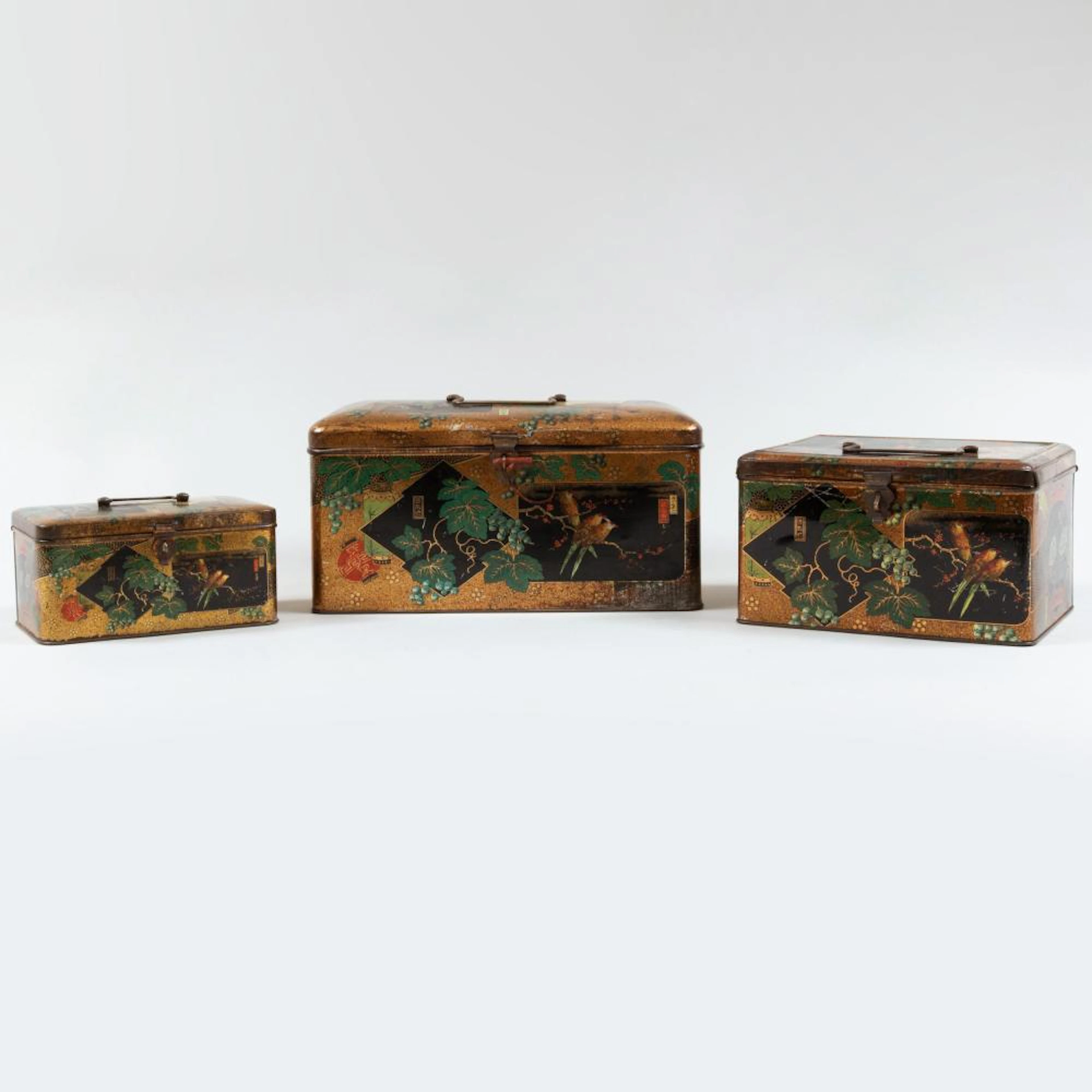 Asian Transfer Printed Tin Nesting Boxes