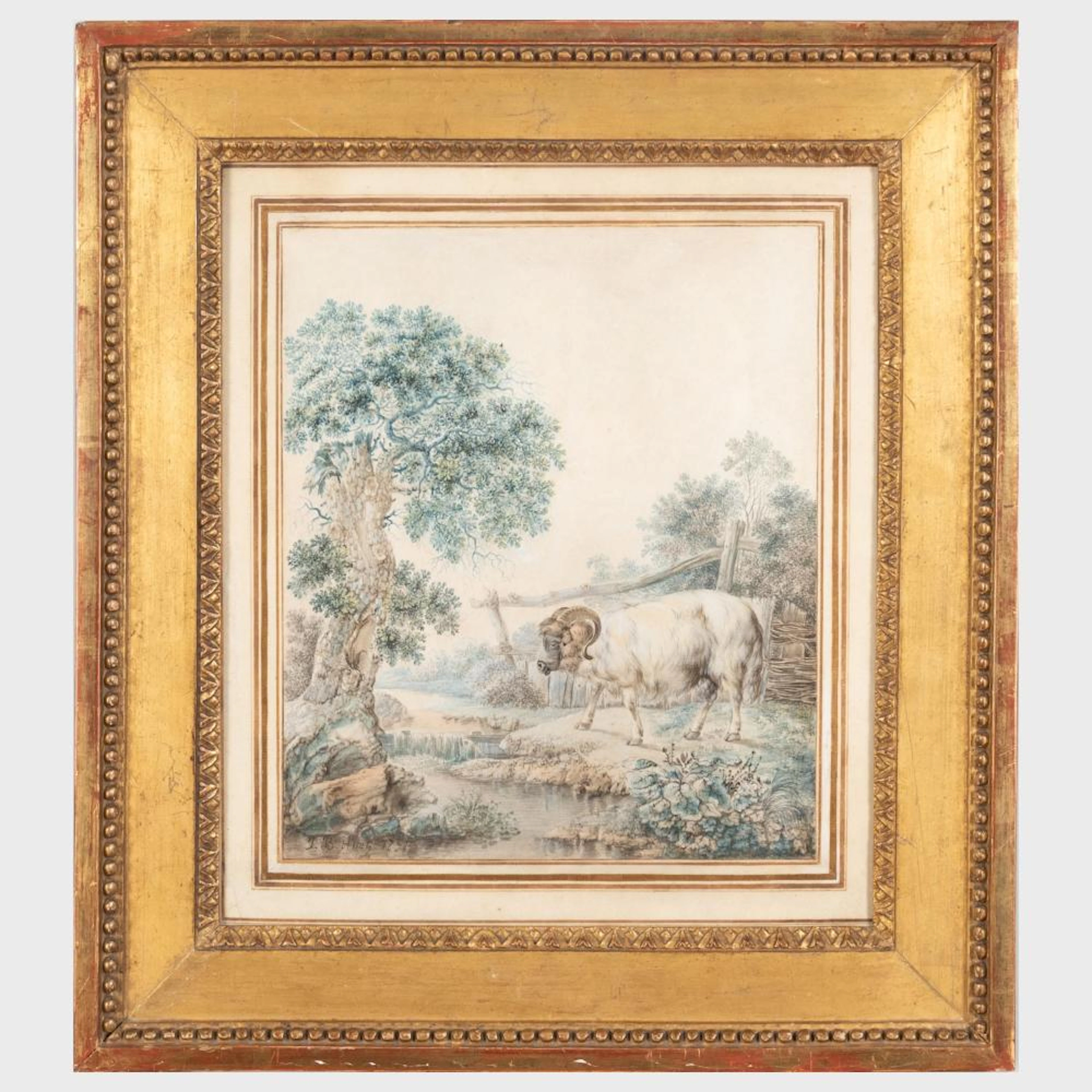 Jean-Baptiste Huet (1745-1811): Landscape with Ram by a Stream
