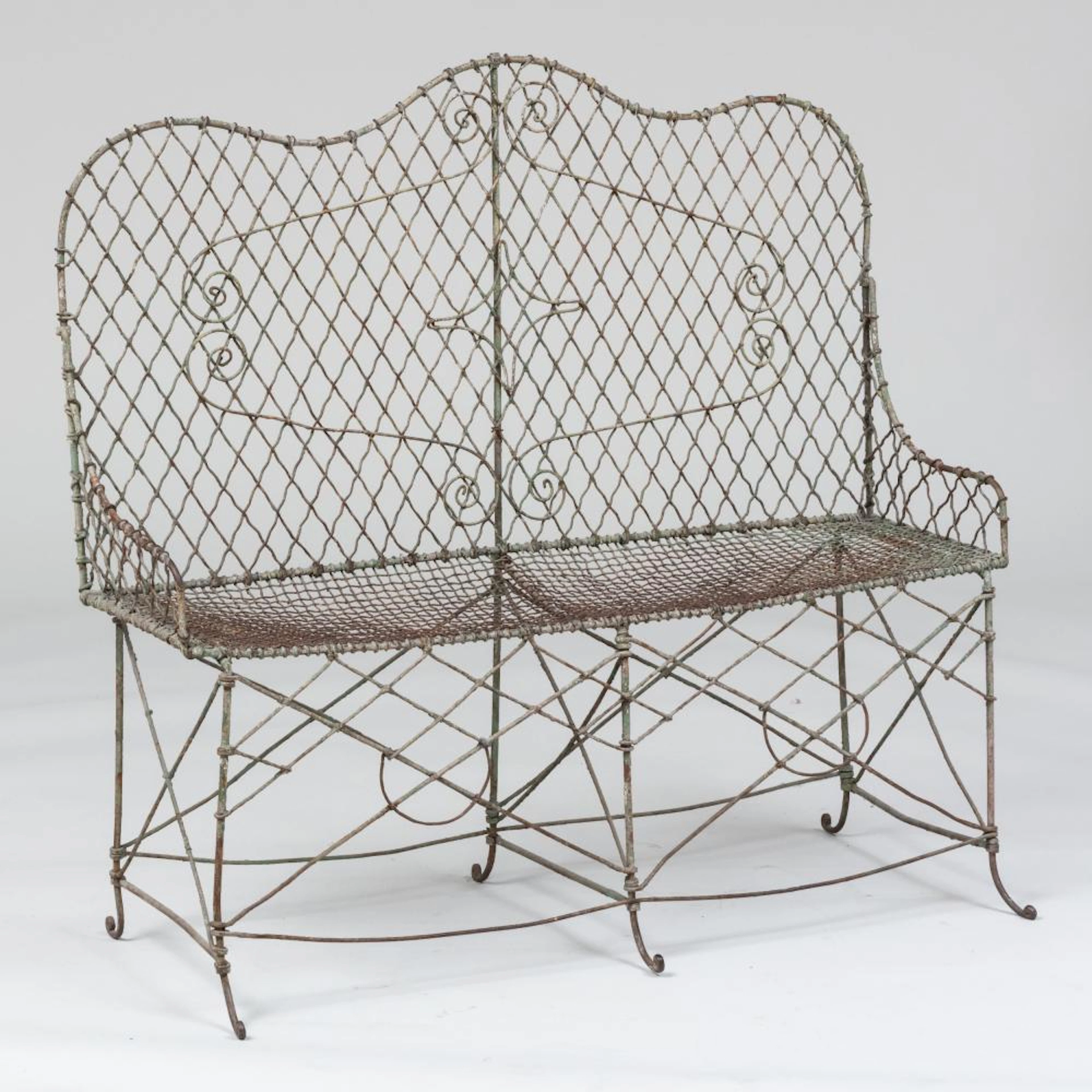 French Green Painted Iron Garden Bench