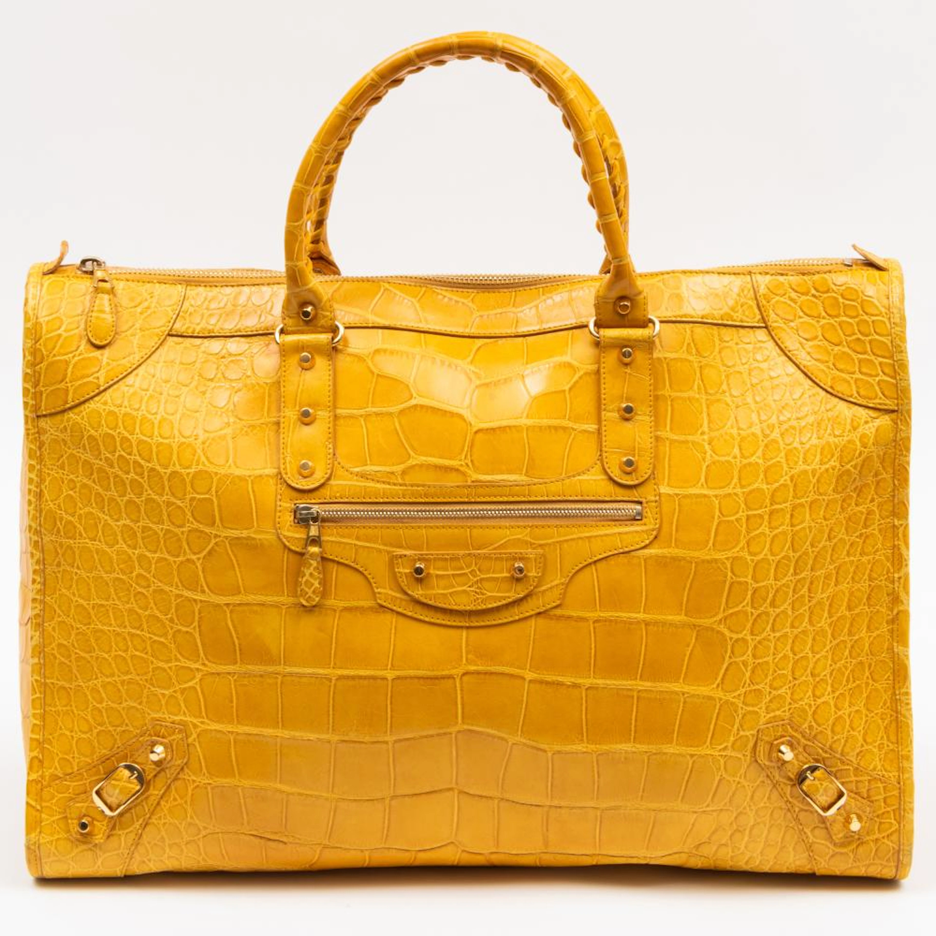 Balenciaga Ochre Crocodile Motocross Work Bag