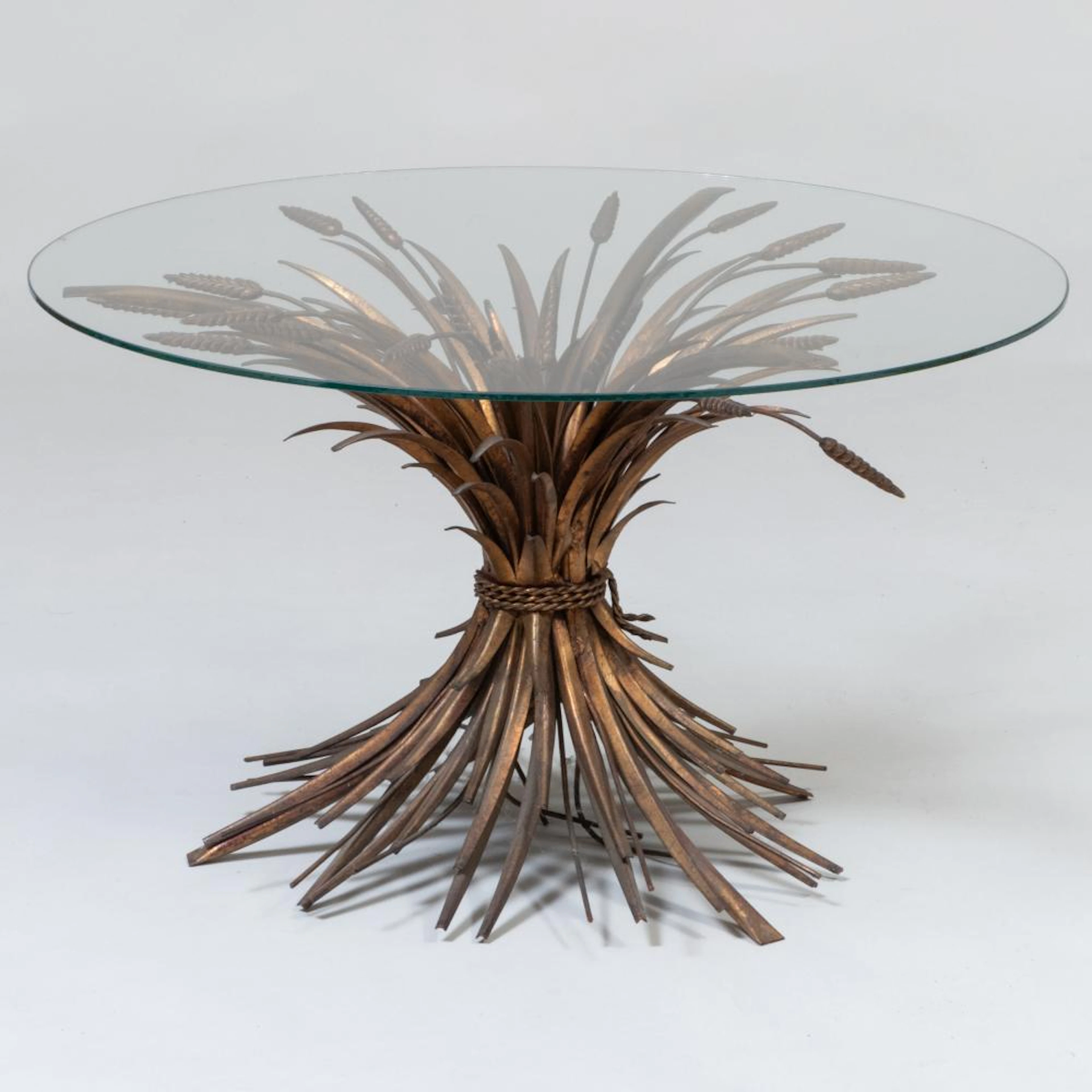 French Mid-Century Gilt-Metal Wheat Sheaf Form Low Table