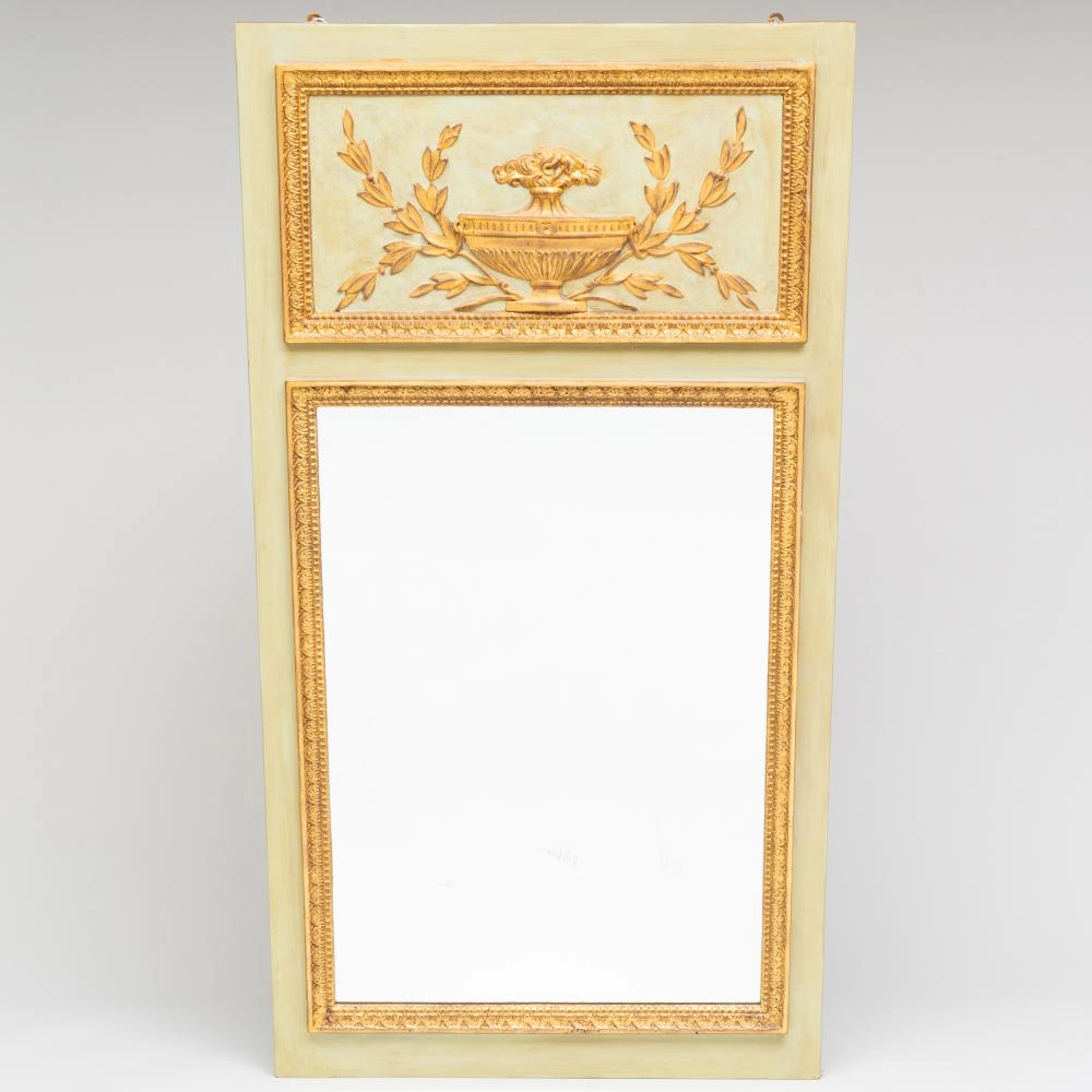 Louis XVI Style Green Painted and Parcel-Gilt Trumeau Mirror