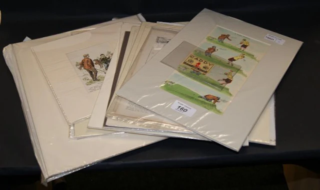 A small collection of golf-related prints and book plates, mostly mounted