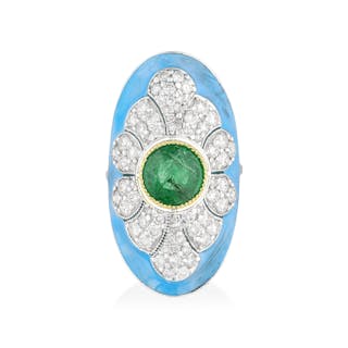 Emerald and Diamond Enamel Shield Ring