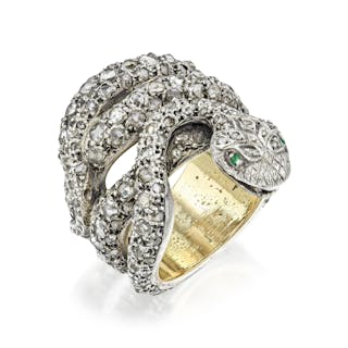 Vintage Coiled Snake Diamond Ring