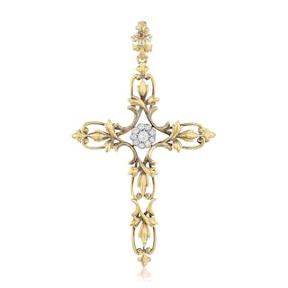 Art Nouveau Openwork Diamond Cross Pendant