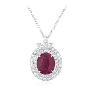 7.90-Carat Unheated Ruby and Diamond Pendant Necklace, AGL Certified