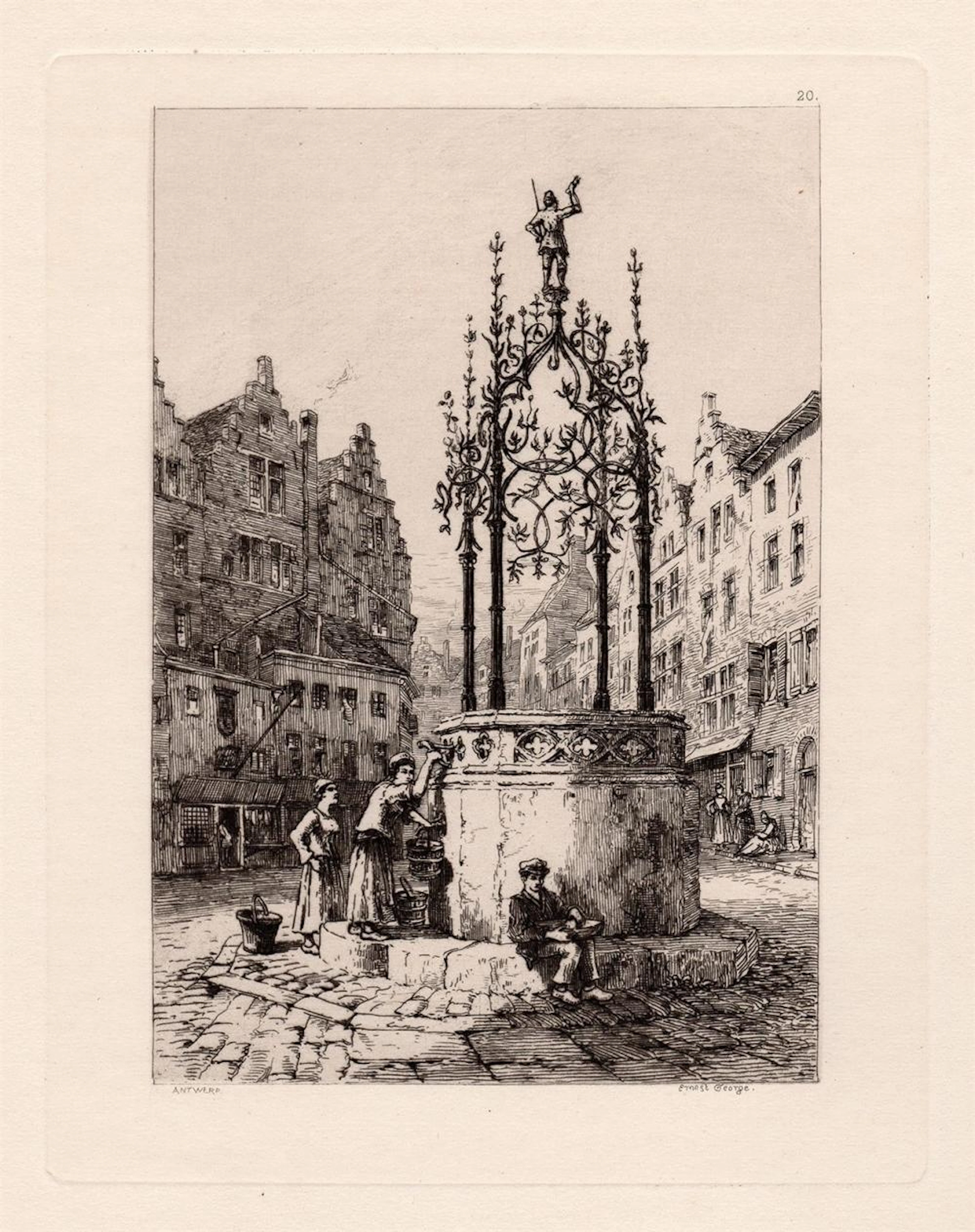 Sir Ernest George Antwerp. Well-Cover by Quentin Matsys 1878 etching