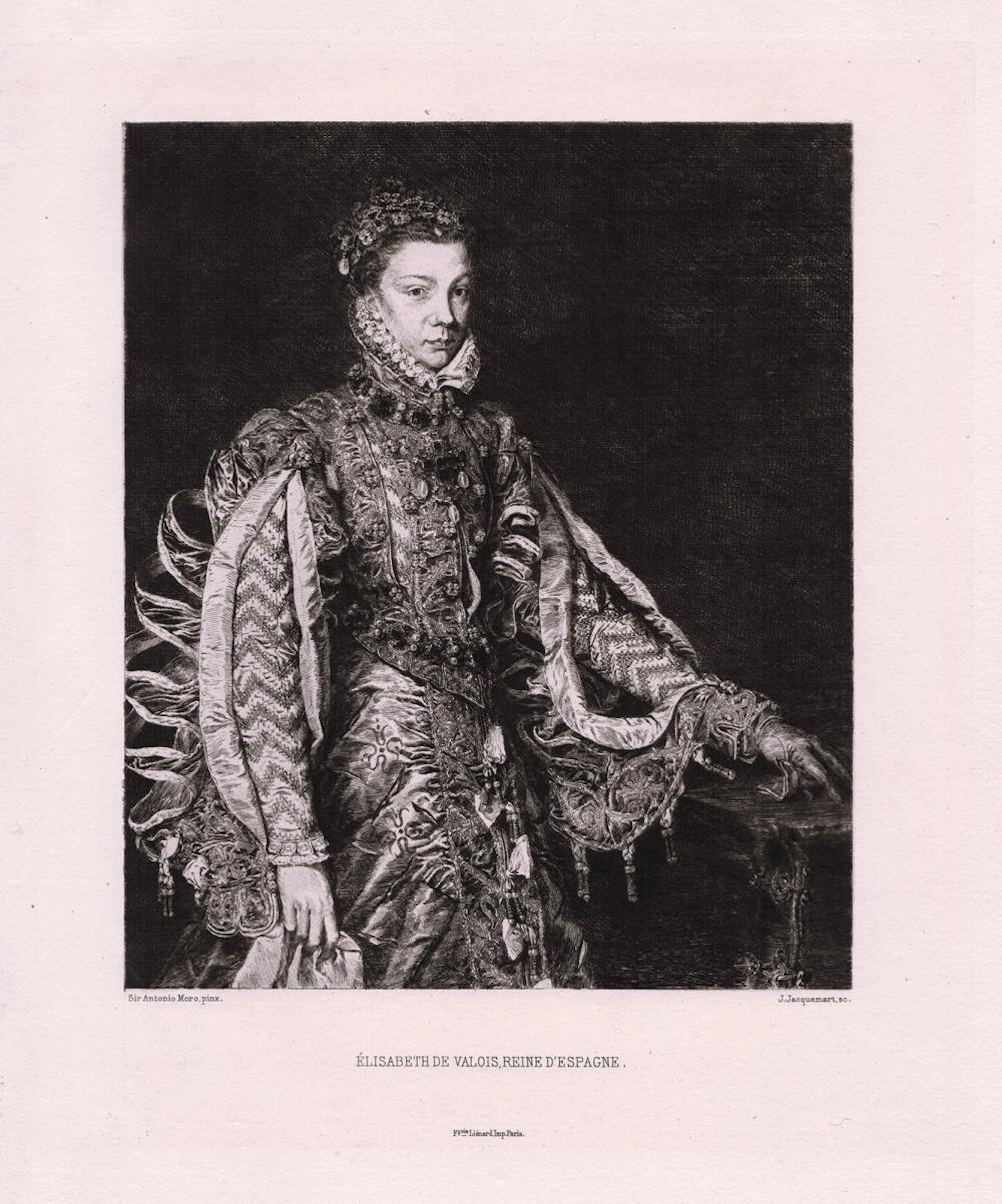 1874 Antonio Moro Elisabeth de Valois etching signed