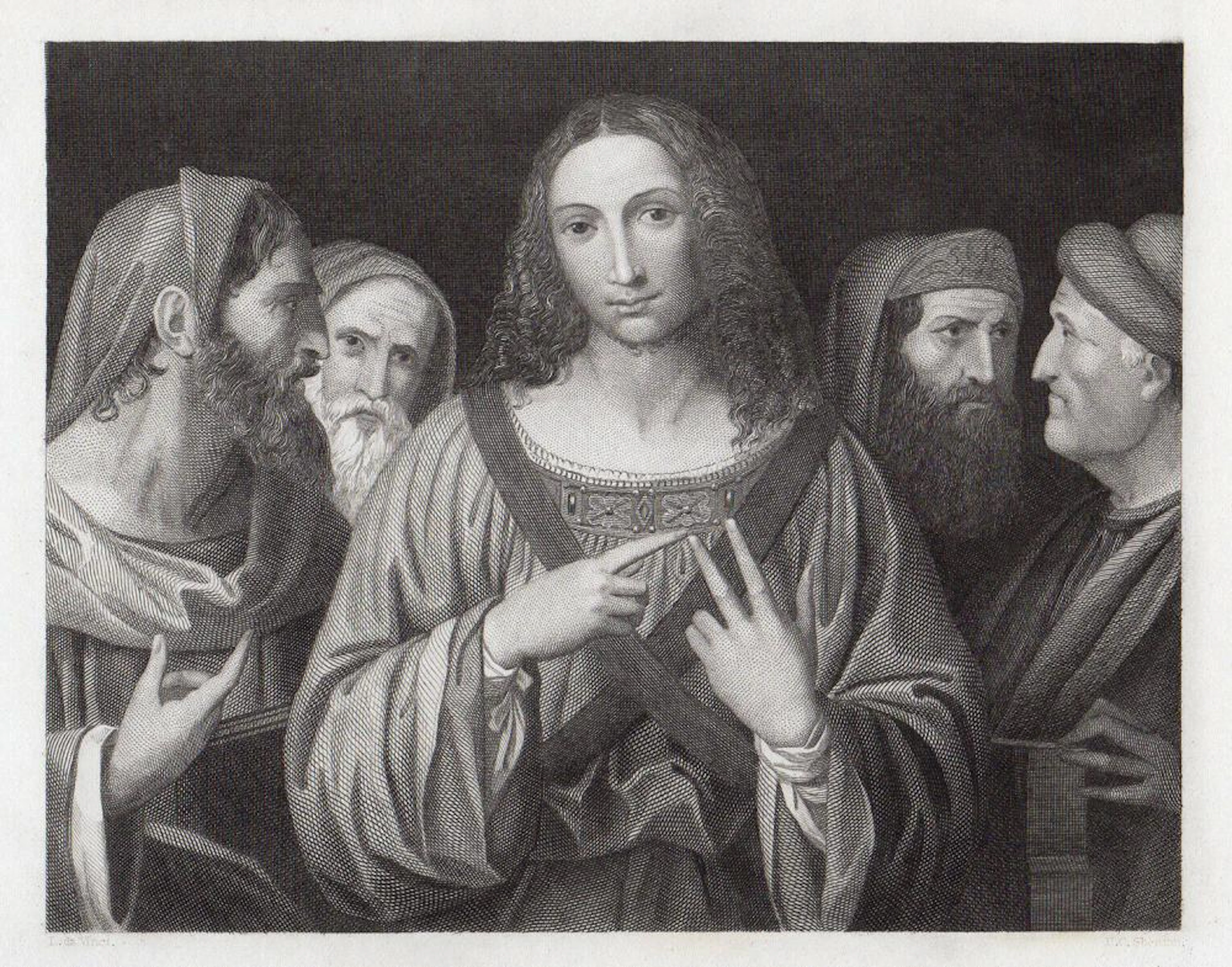 Bernardino Luini Christ Among the Pharisees 1834 Engraving Signed