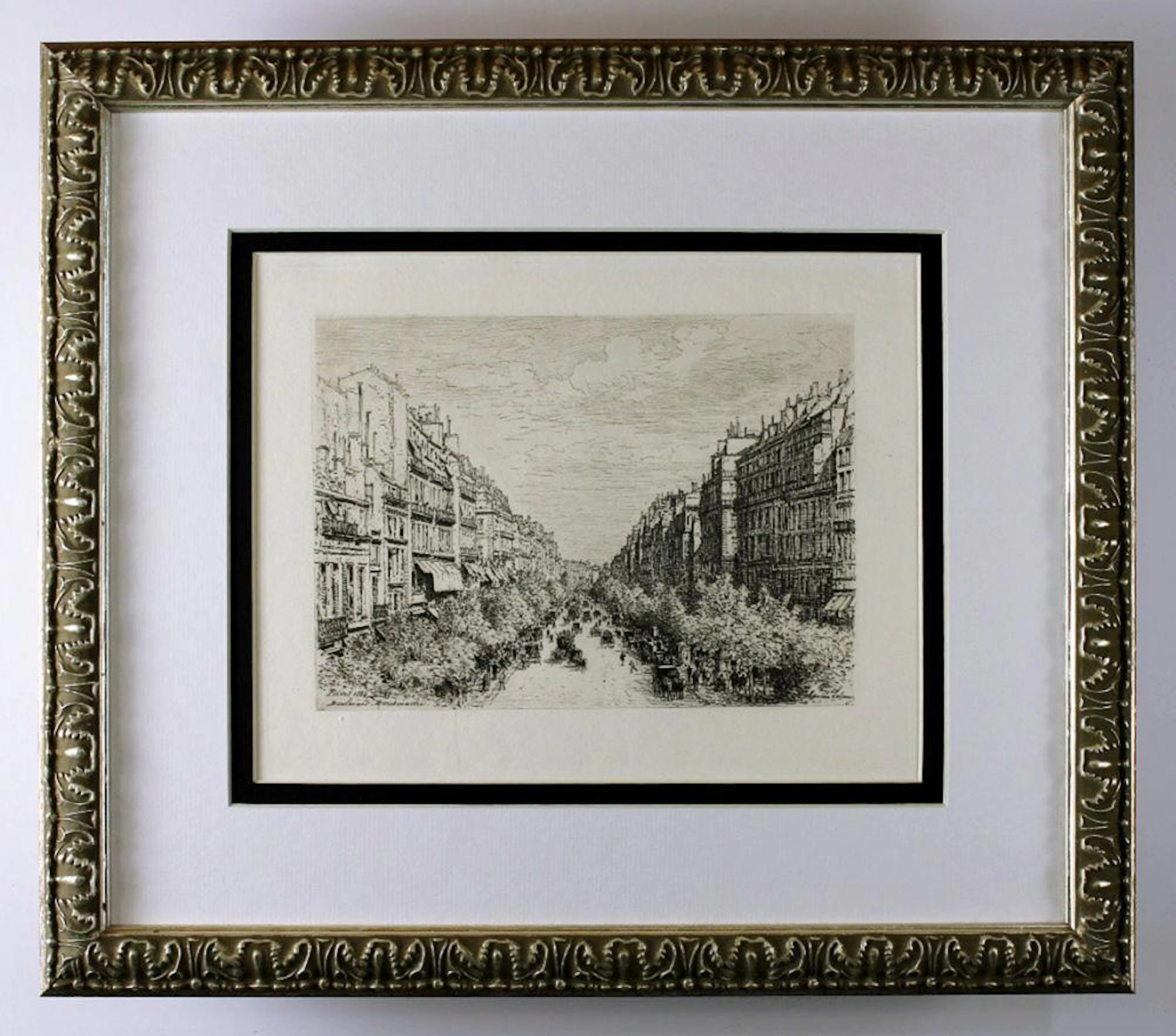 Maxime Lalanne The Boulevard Montmartre, Paris etching signed