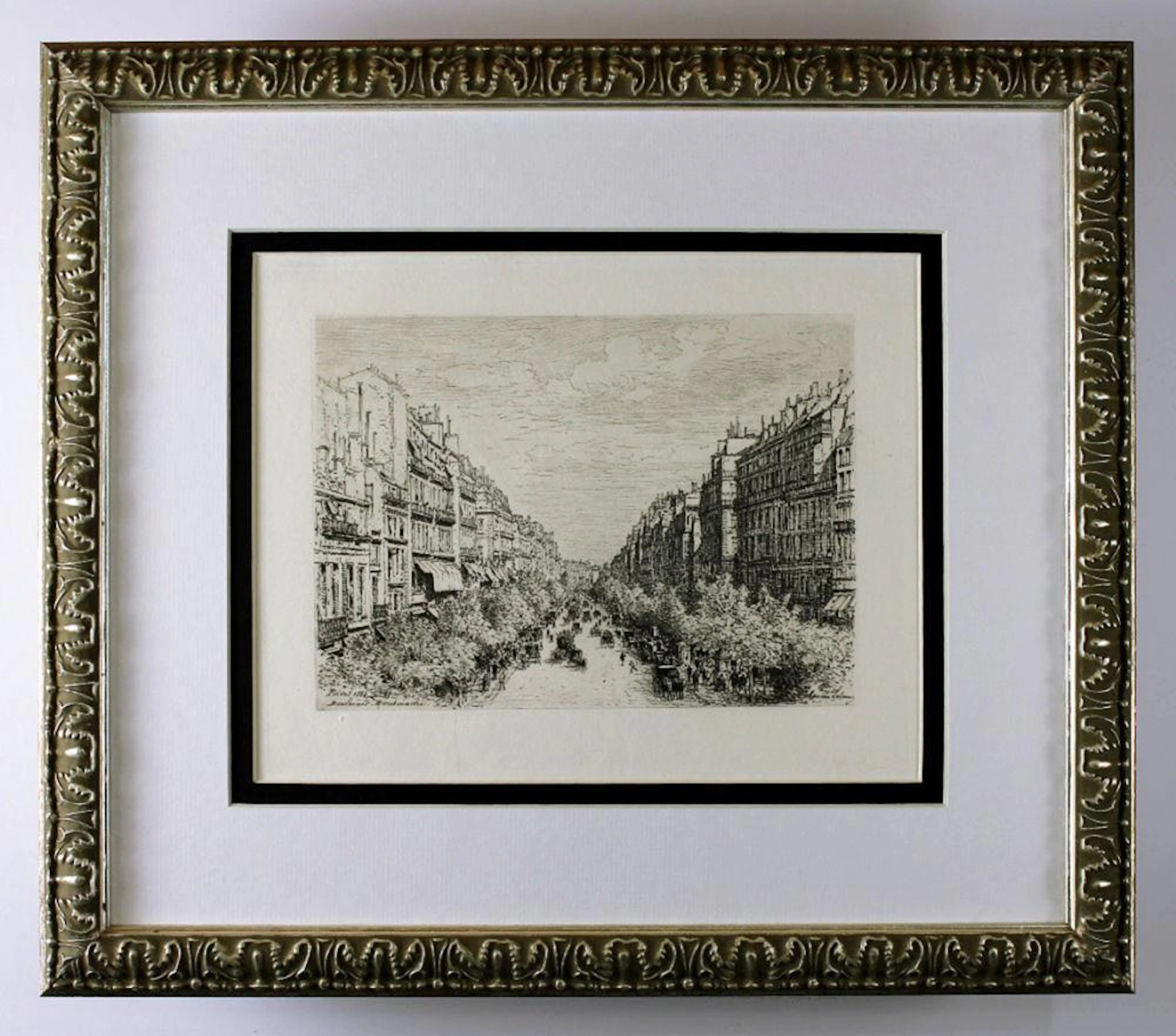 Maxime Lalanne The Boulevard Montmartre, Paris etching signed