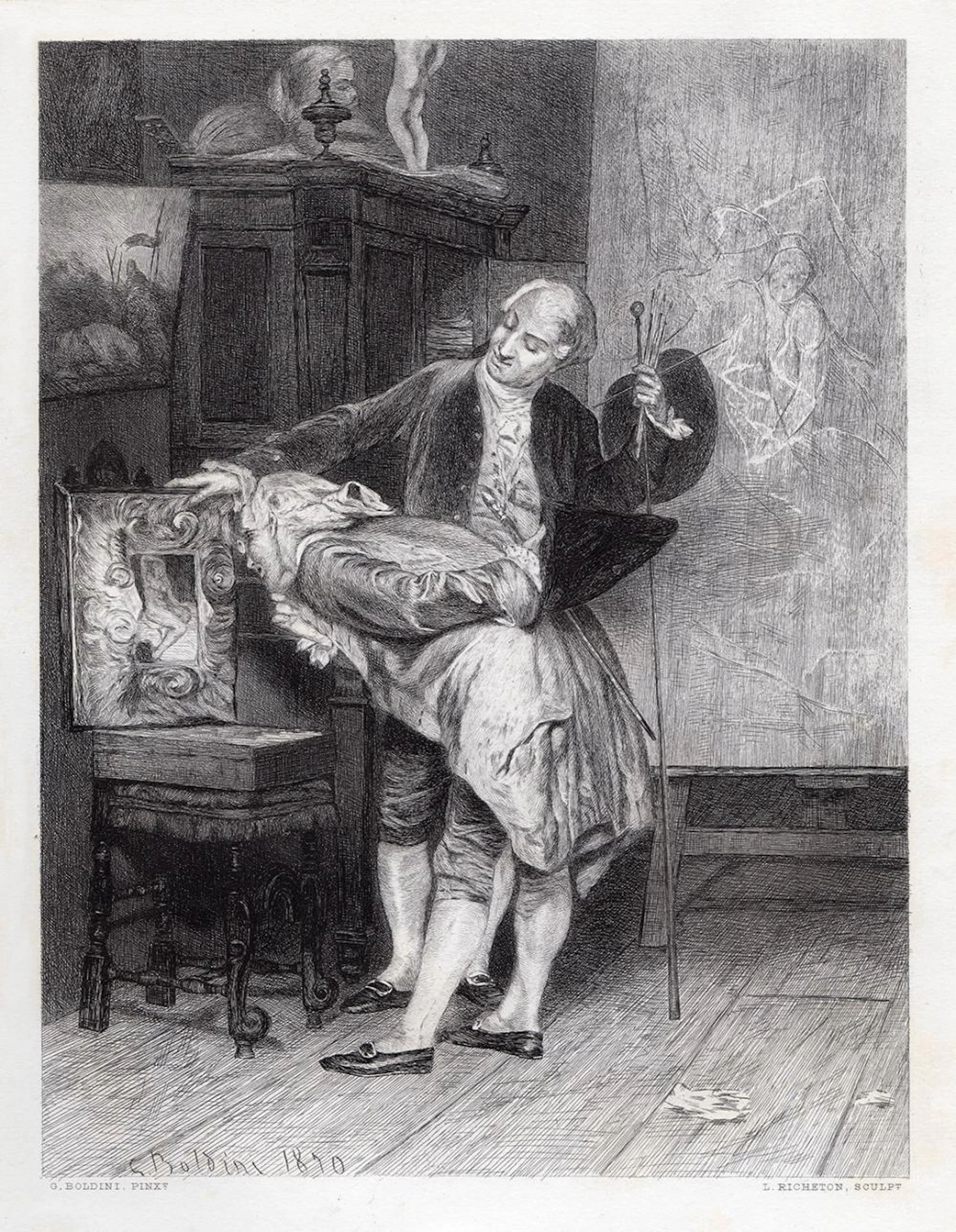1878 Giovanni Boldini The Connoisseur engraving signed
