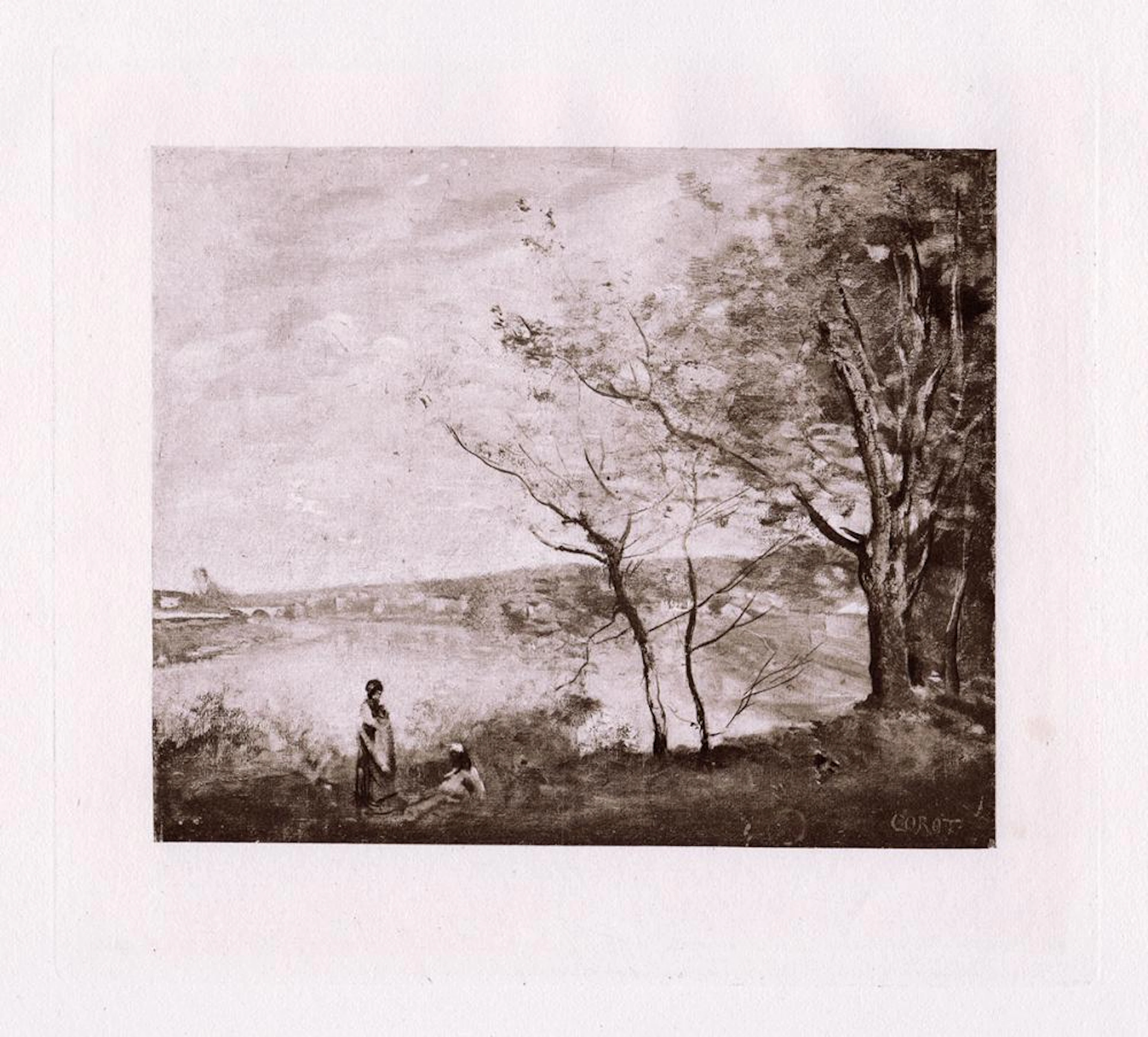 1885 Jean-Baptiste-Camille Corot Mantes La Jolie print signed