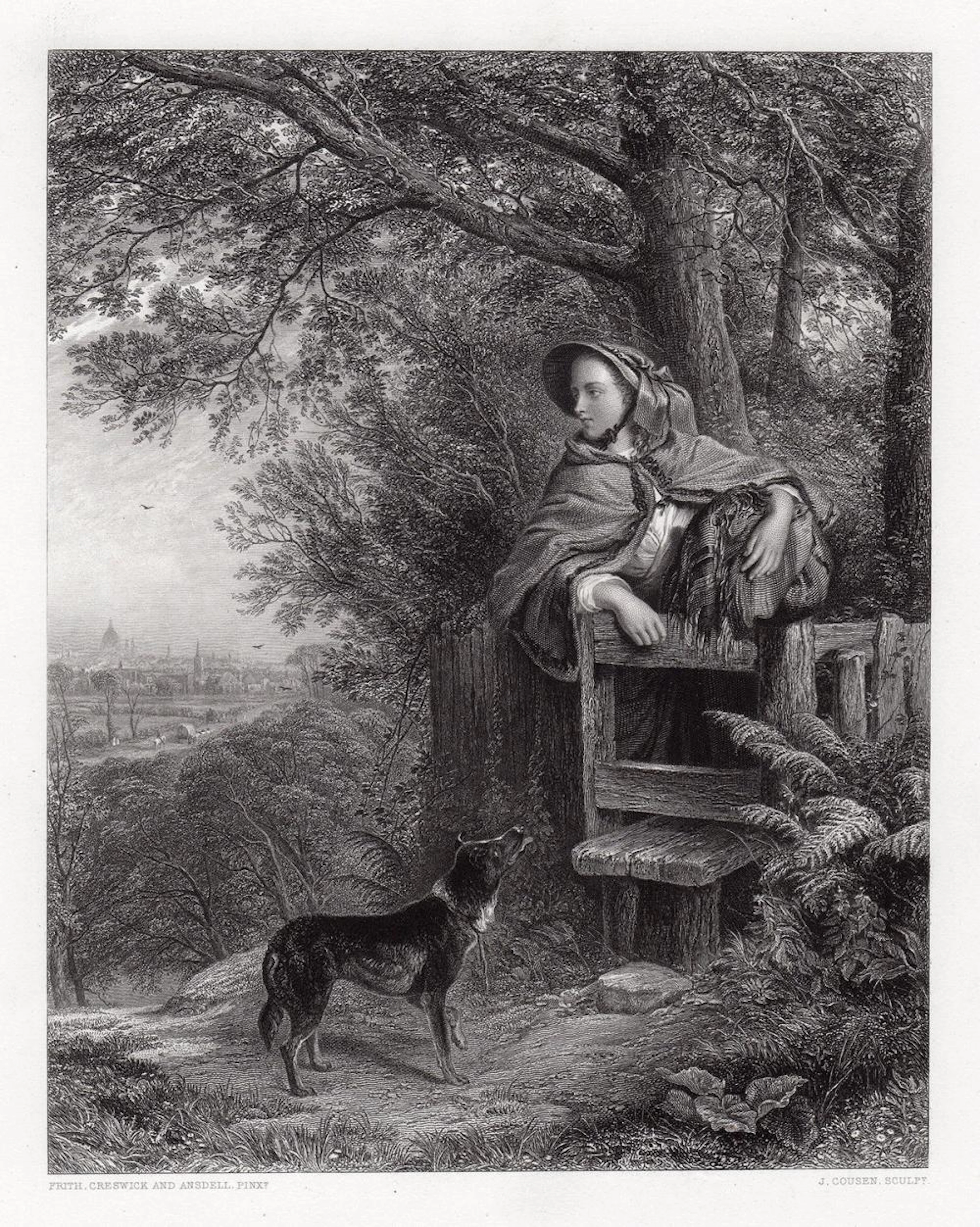 1865 William Powell Frith Suspense engraving signed